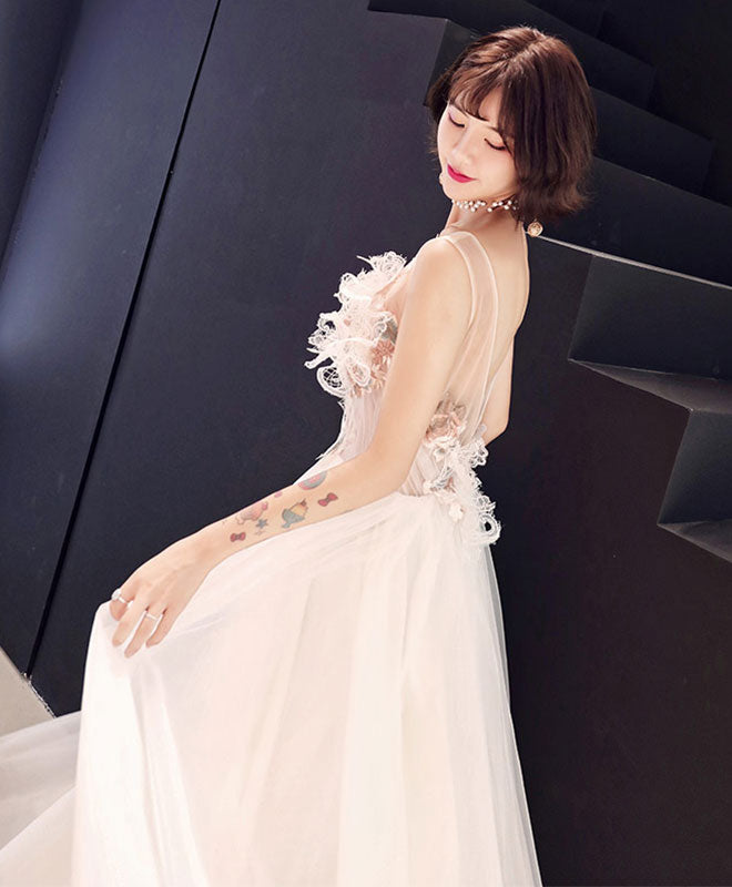 Elegant Champagne Lace Tulle Long Prom Dress for Women - Formal Evening Gown for Homecoming, Wedding, and Special Occasions