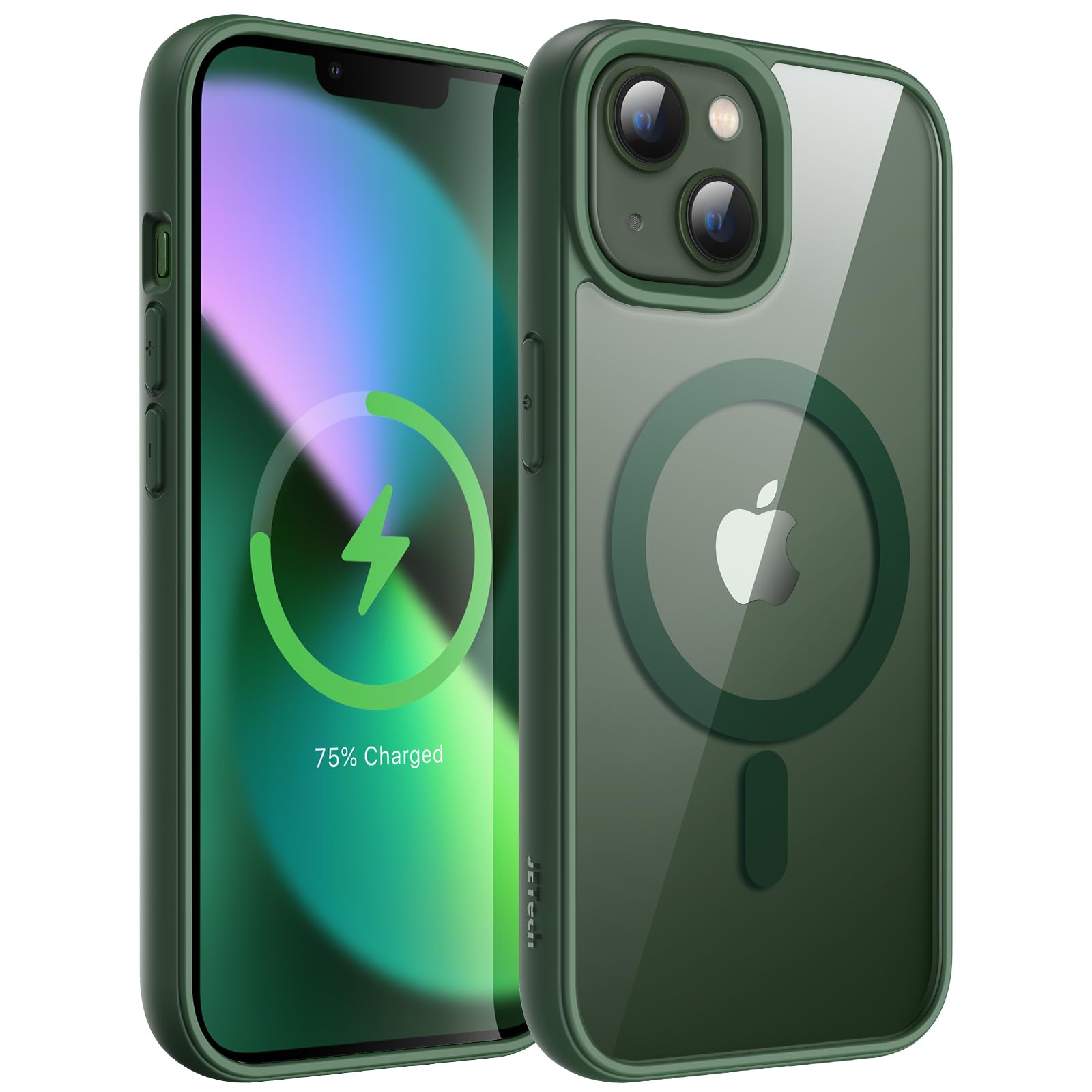 JETech Magnetic Case for iPhone 13 6.1-Inch - MagSafe Compatible Shockproof Bumper Cover with Anti-Scratch Clear Back & Matte TPU Frame (Green) - Perfect for Daily Use, Outdoor Activities & Wireless Charging