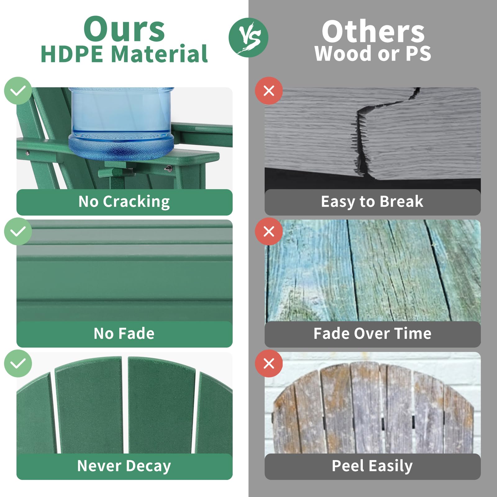 Premium Folding Adirondack Chair with Cushion & Cup Holder - Heavy Duty HDPE Plastic Oversized Patio Chair - Weather Resistant Outdoor Furniture for Garden, Deck, Fire Pit, Camping & Backyard Relaxation (Green)
