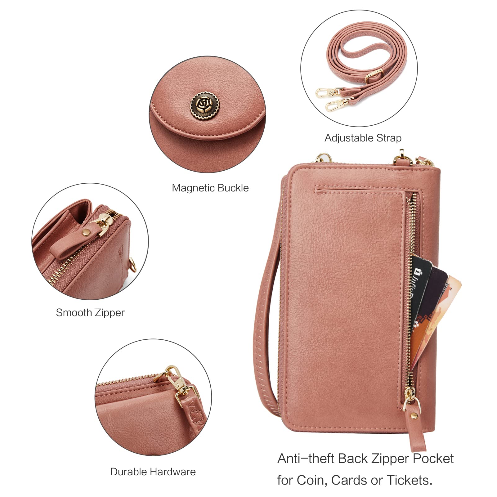 BROMEN Vegan Leather Small Crossbody Phone Purse for Women - Slim Wallet with Credit Card Holder - Perfect for Travel, Shopping & Everyday Use