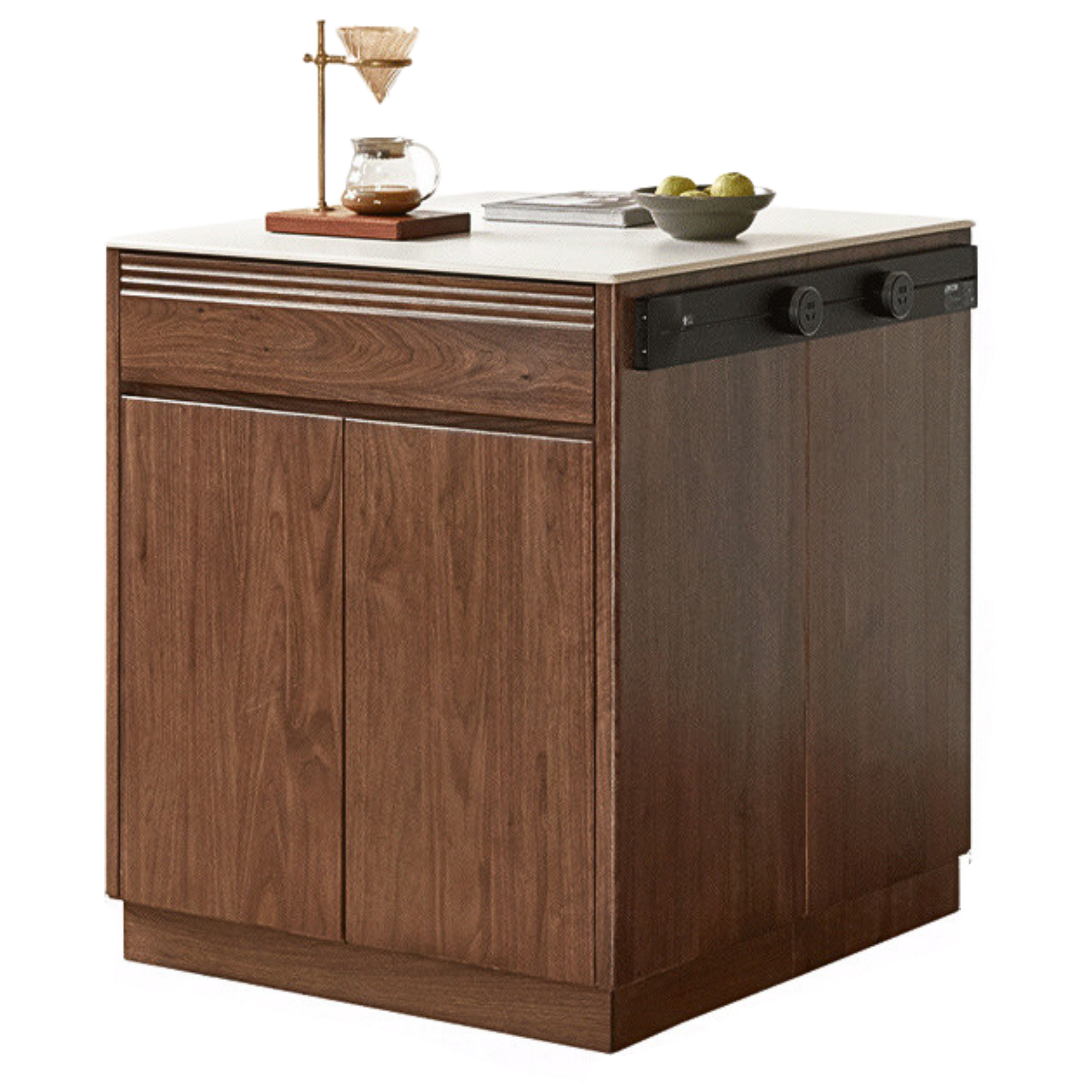 31.5x33.9x36.6nch / 80.4x86.8x93сm/ Rich dark walnut color/ black walnut island sideboard + rail
