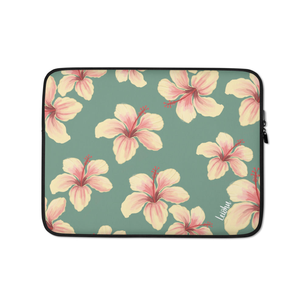 Premium Hibiscus Teal Laptop Sleeve Case - 13-15 Inch Protective Neoprene Cover for MacBook, Dell, HP - Perfect for Work, Travel & School