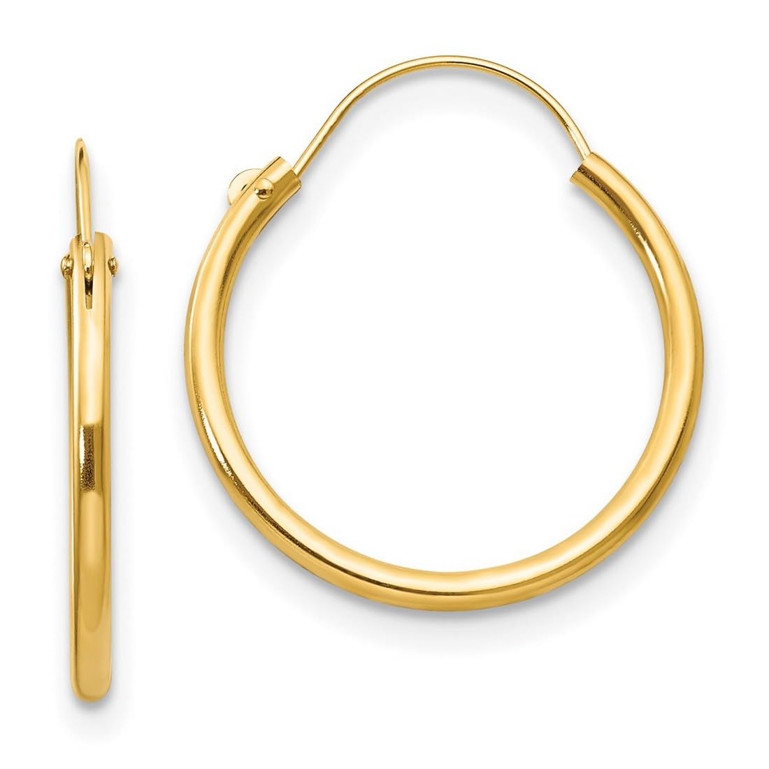14K Yellow Gold Hollow Polished Hoop Earrings for Women - 15x15mm Lightweight Dainty Hoops - Perfect for Everyday Wear, Office & Special Occasions