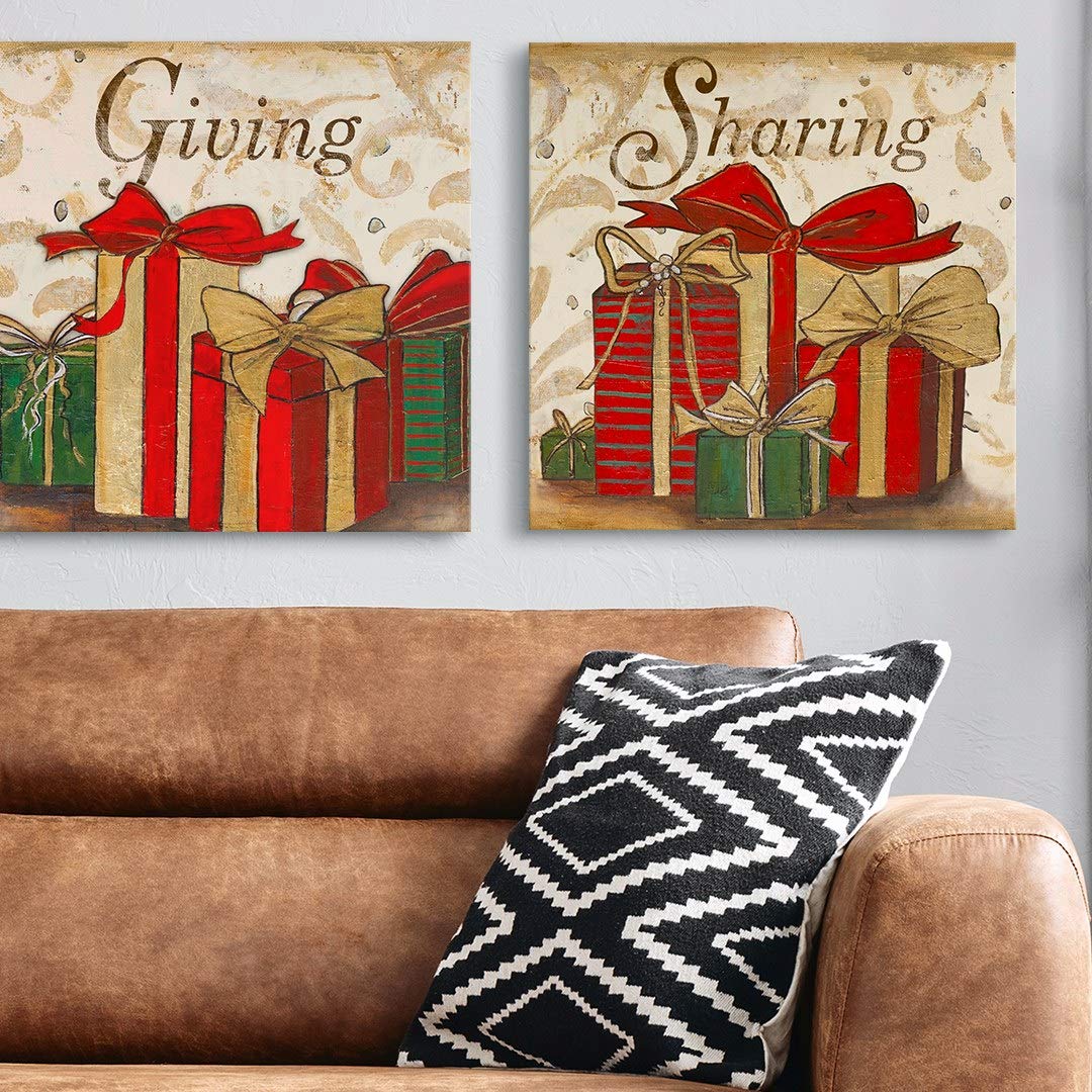 CANVAS ON DEMAND 2-Piece Giving and Sharing Canvas Wall Art Print Set - Christmas Wrapped Presents Design, Festive Holiday Home Décor for Living Room, Bedroom & Office