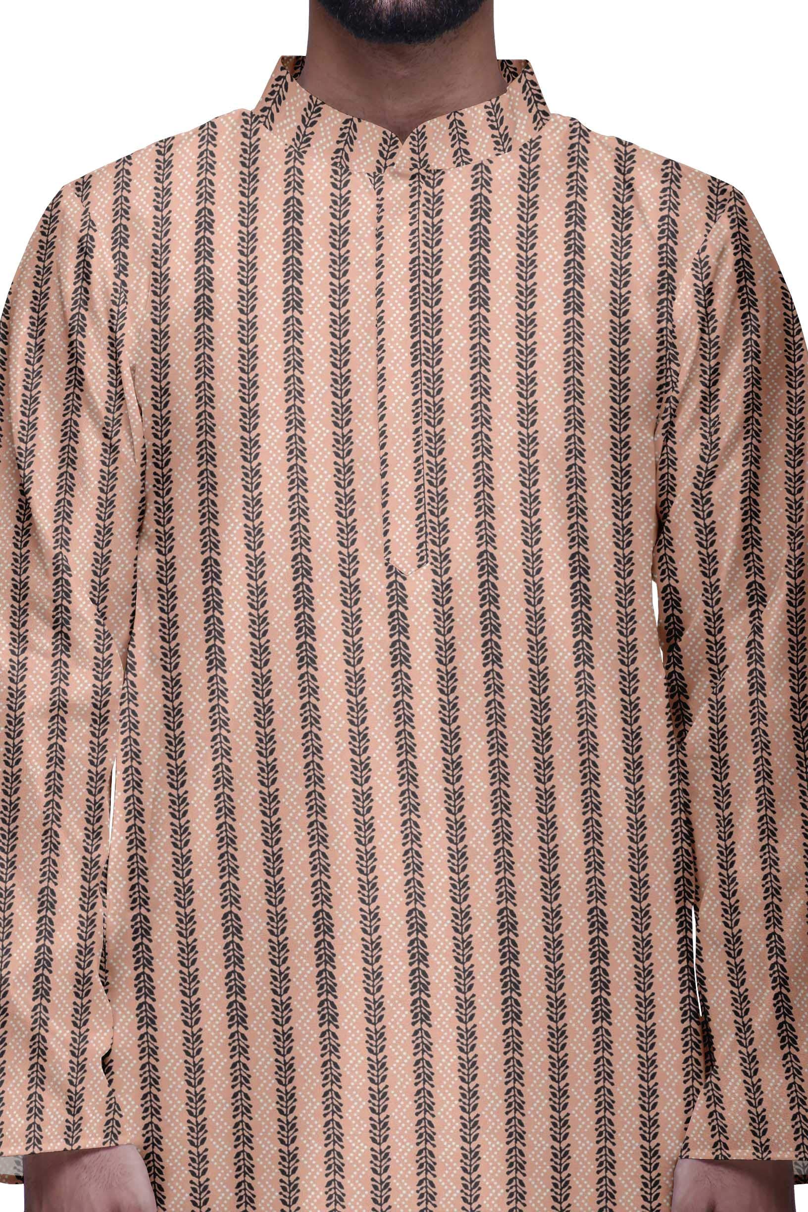 Stylish Atasi Men's Party Wear Kurta Pajama Set - Mandarin Collar Ethnic Printed Indian Traditional Outfit for Festivals, Weddings & Special Occasions