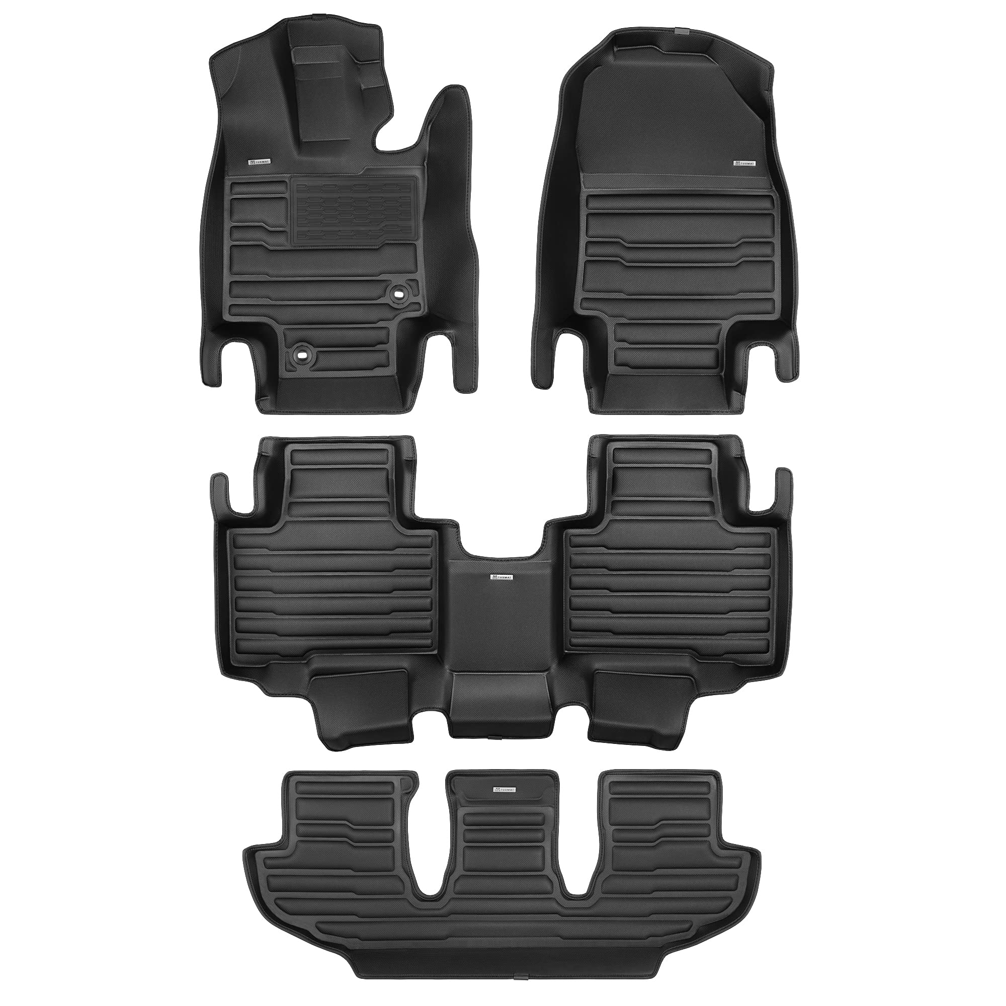 Premium TuxMat Custom Fit All-Weather Floor Mats for 2020-2025 Toyota Highlander Hybrid 7-Seater - Laser-Measured Maximum Coverage Car Floor Liners (Full Set 1st/2nd/3rd Row) - Perfect for Family Road Trips, Winter Protection & Daily Commuting