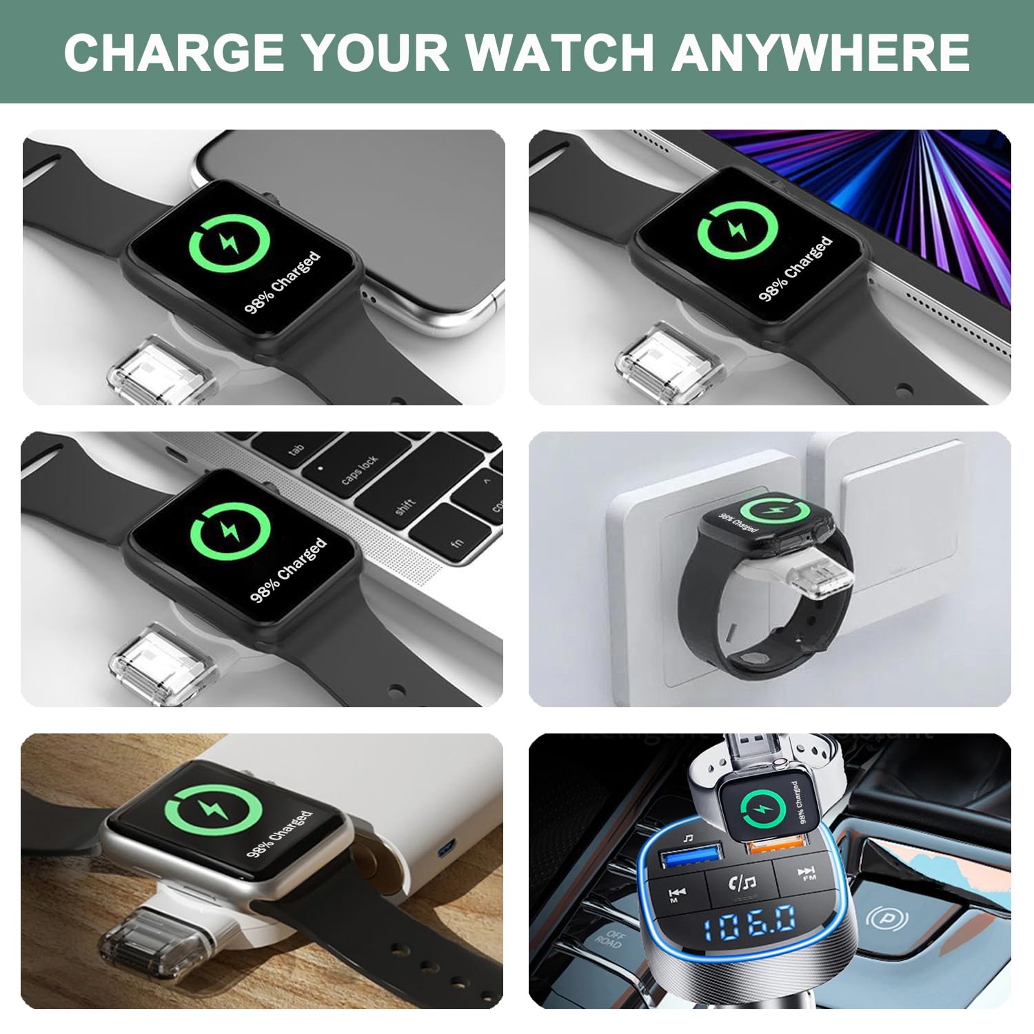Byforphye Magnetic Wireless Charger for Apple Watch - Fast USB-C & USB-A Portable Charger for iWatch SE/Ultra 2/Series 9/8/7/6/5/4/3/2 - Perfect for Travel, Office & Home Use (Black)
