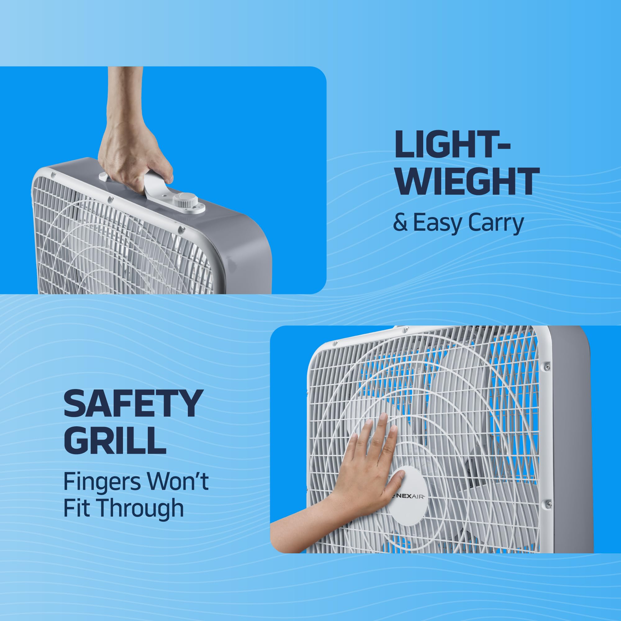 20 Inch Floor Box Fan with 3 Speed Settings - Powerful 5 Blade Quiet Operation, Lightweight & Stable Design - Child Safety Grill for Bedroom, Office, or Living Room - High Quality Cooling Fan for Home & Workspace