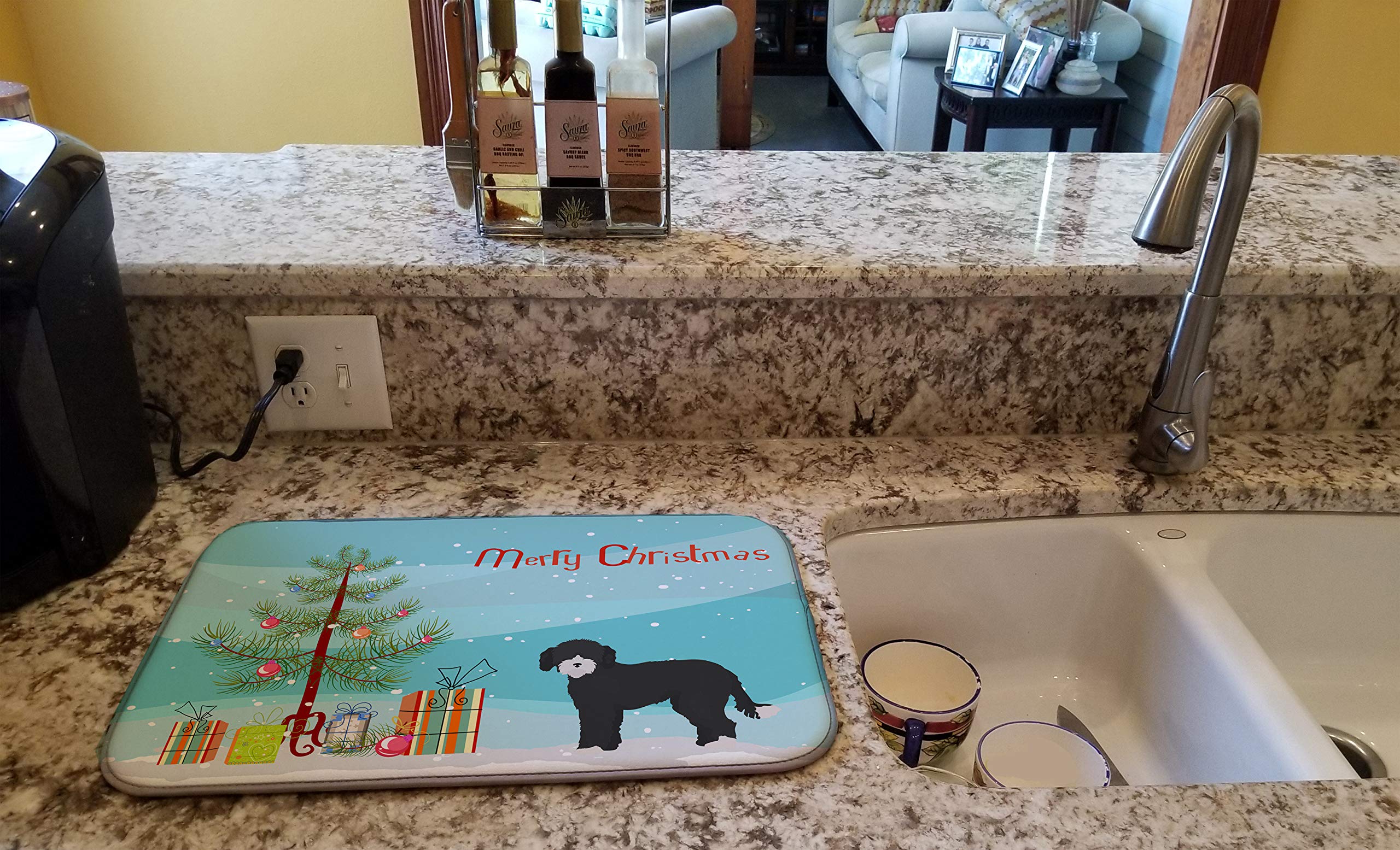 Whoodle #2 Christmas Tree Dish Drying Mat - Absorbent Kitchen Counter Mat for Dishes (14x21 Inch) | Holiday Kitchen Decor & Countertop Protector | Perfect for Christmas Baking & Entertaining