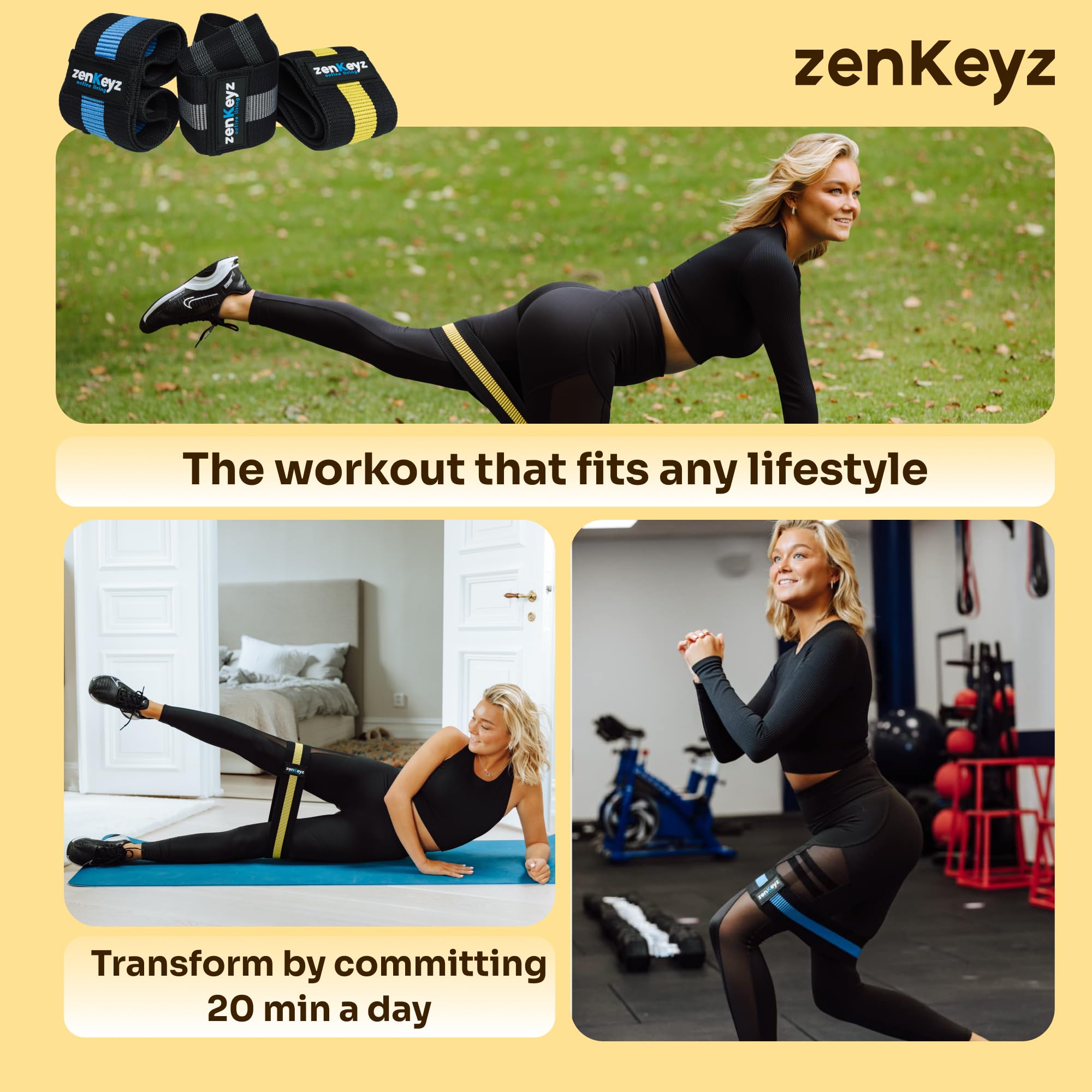 Resistance Fabric Booty Bands - 3 Pack Workout Hip Stretch Bands for Legs, Butt & Glutes - Exercise Loop Bands for Strength Training, Squats, Warm-Up & Stretching - Build Muscle for Women & Men - Perfect for Home Gym, Yoga, Pilates & Fitness Training