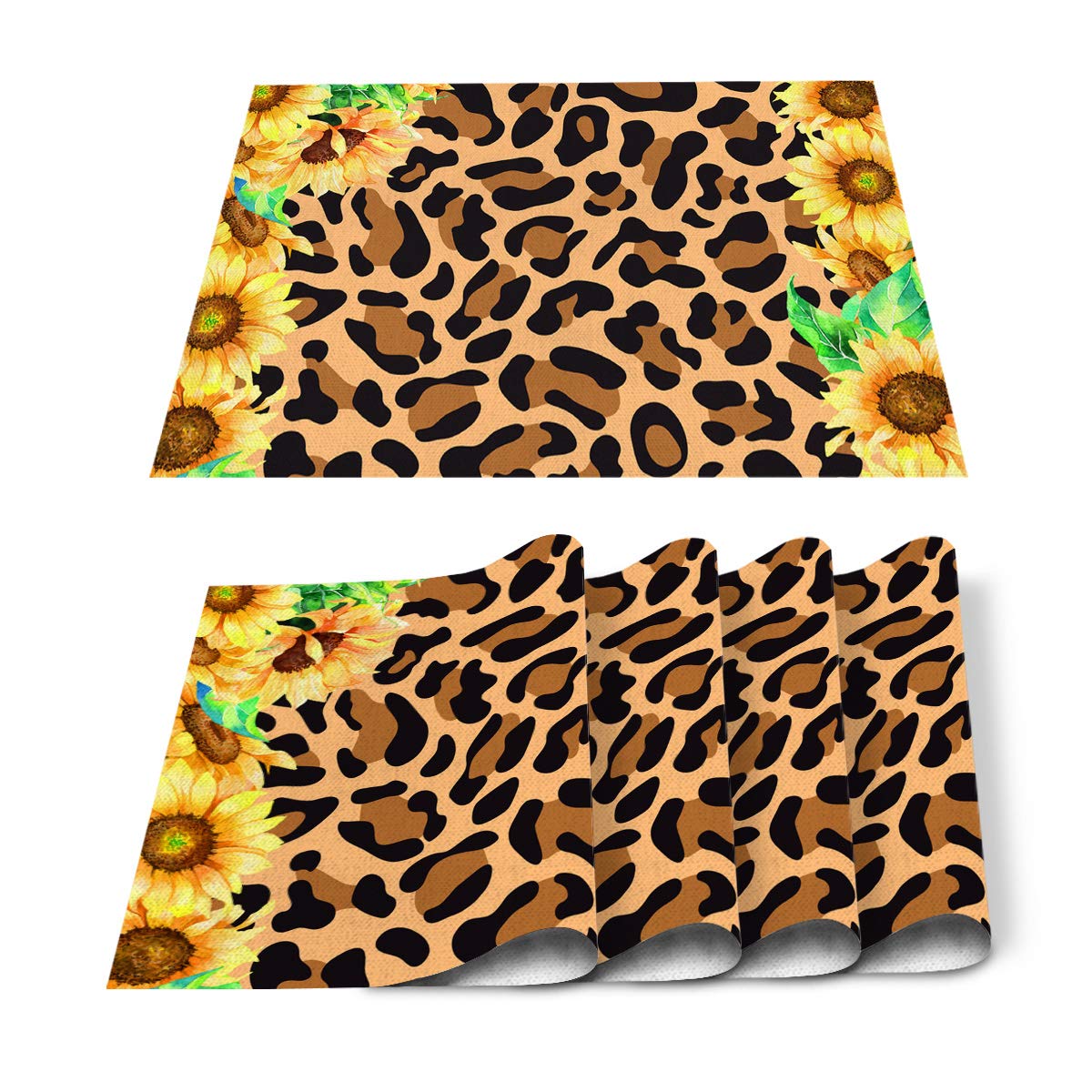 6-Piece Wild Animal Skin Texture Leopard Print Placemats Set - Stain Resistant & Washable Kitchen Table Mats for Dining Room Decor - Perfect for Home, Restaurant, and Party Use
