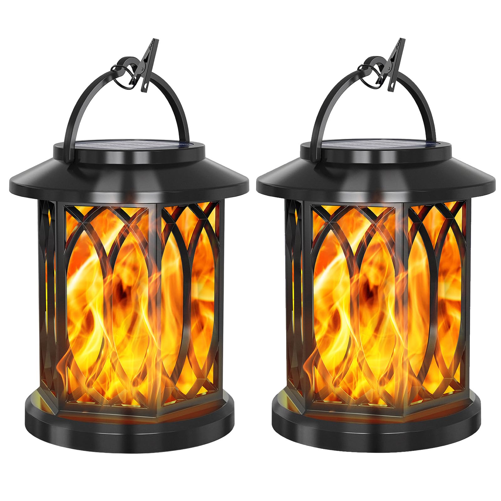 Flickering Solar Lanterns Outdoor Waterproof - 2 Pack Hanging Solar Lights for Garden, Patio, Yard, Porch & Tabletop Decor | Perfect for Camping, BBQ Parties & Romantic Ambience