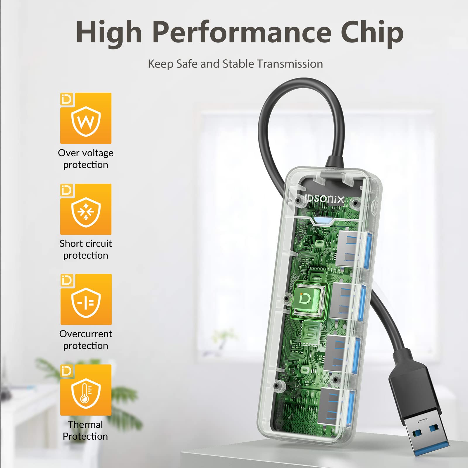 4-Port USB 3.0 Hub Ultra Slim - High Speed Data Transfer USB Splitter & Multiport Adapter for Laptop, PC, MacBook - Perfect for Office, Home & Travel Use with Flash Drives & External Hard Drives