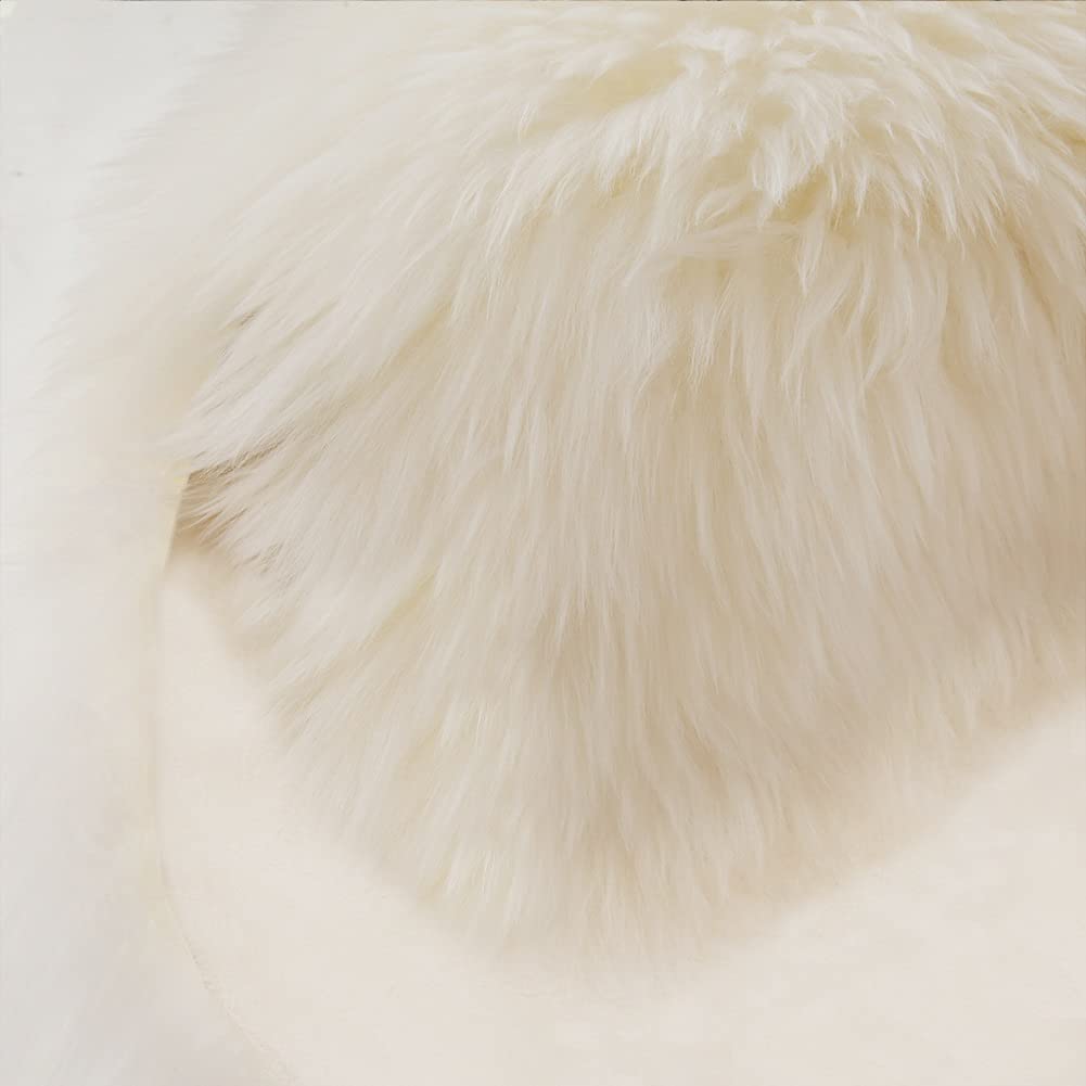 Premium Genuine White Sheepskin Rug - Large Fluffy Quad Sheepskin Throw for Living Room, Bedroom, Nursery & Home Decor - Soft Cozy Floor Mat for Relaxation & Comfort