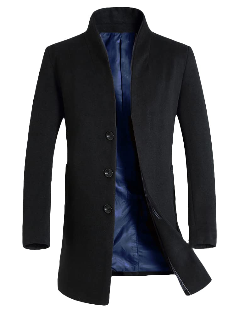 Lavnis Men's Slim Fit Wool Blend Long Trench Coat - Warm Winter Overcoat for Business, Office & Formal Occasions