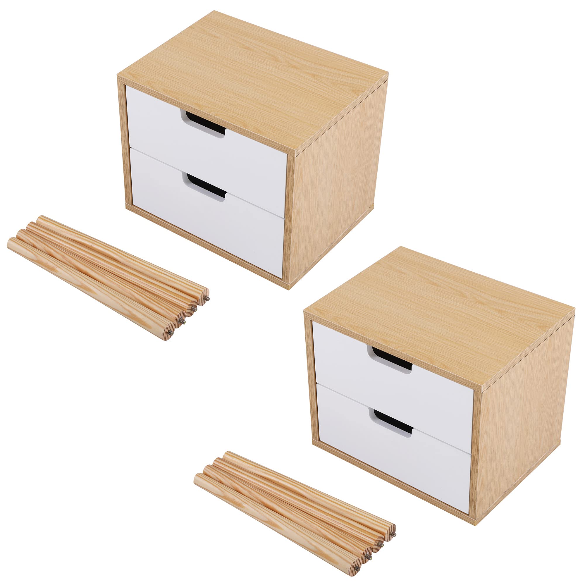 Mid-Century Modern Nightstand Set of 2 - Wooden Bedside Tables with 2 Drawers - Solid Wood End Tables for Bedroom, Living Room & Office - Perfect for Small Spaces & Apartment Decor (A Wood)