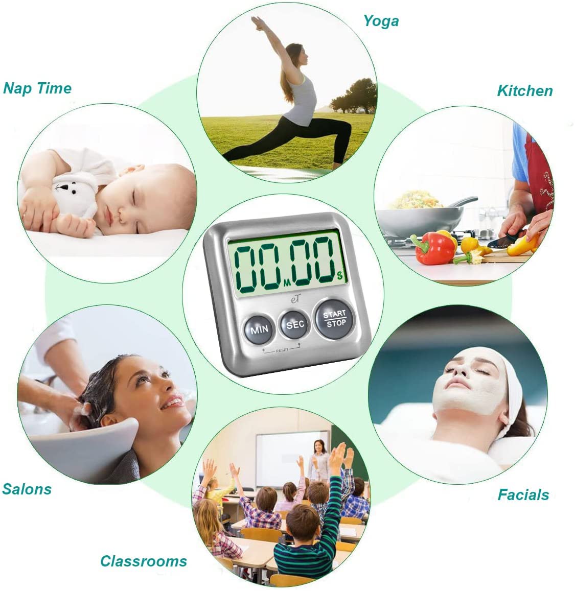 Premium Digital Kitchen Timer with Stainless Steel Design - Strong Magnetic Back & Kickstand - Loud Alarm - Large LCD Display - Auto Memory & Shut-Off (6-Pack, Charcoal) - Perfect for Cooking, Baking, Workouts & Classroom Activities