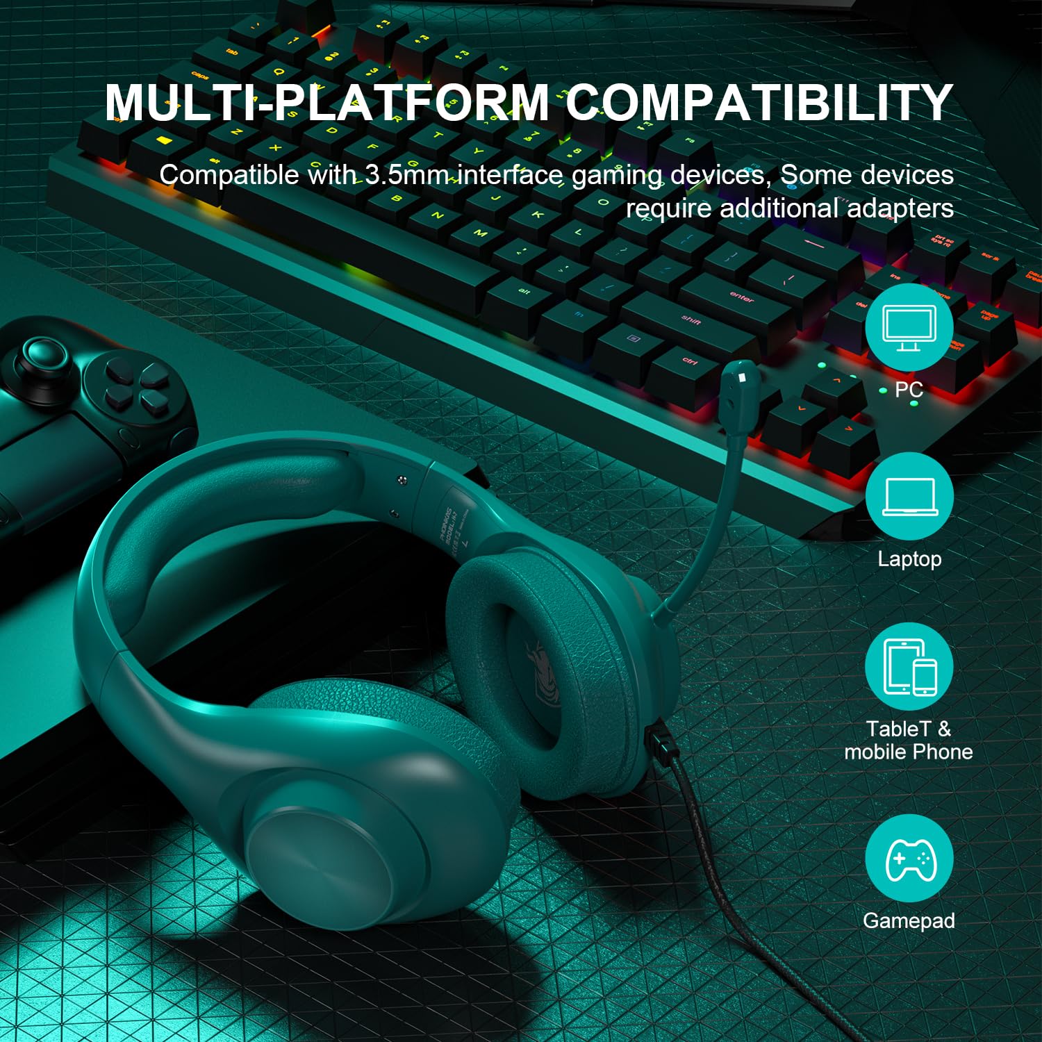 YOTMS Gaming Headset for PS5 - Wired Over-Ear Headphones with 7.1 Surround Sound, Noise Cancelling Mic & Memory Foam Earmuffs - Compatible with PC/PS5/PS4/Xbox Series X/S/Nintendo Switch (Green) - Perfect for Competitive Gaming & Immersive Audio Experience