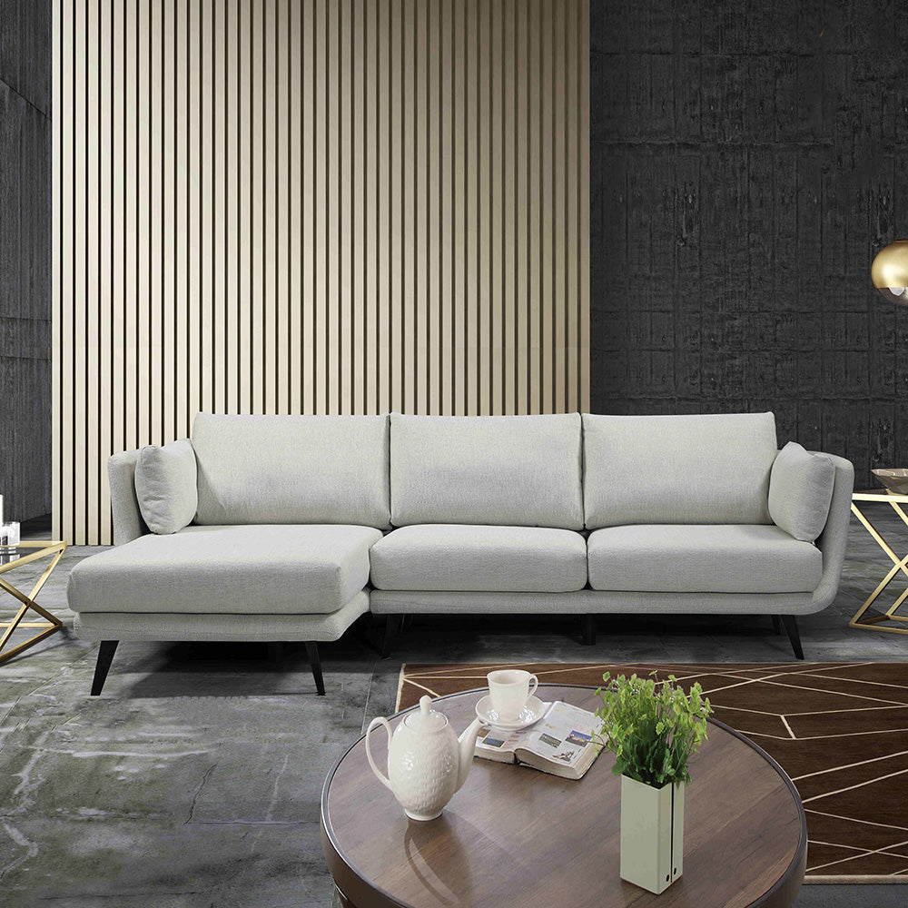 RANNI 3-Seater Sofa with Left Chaise in Warm Grey - Modern L-Shaped Sectional Couch for Living Room, Lounge & Family Room Comfort