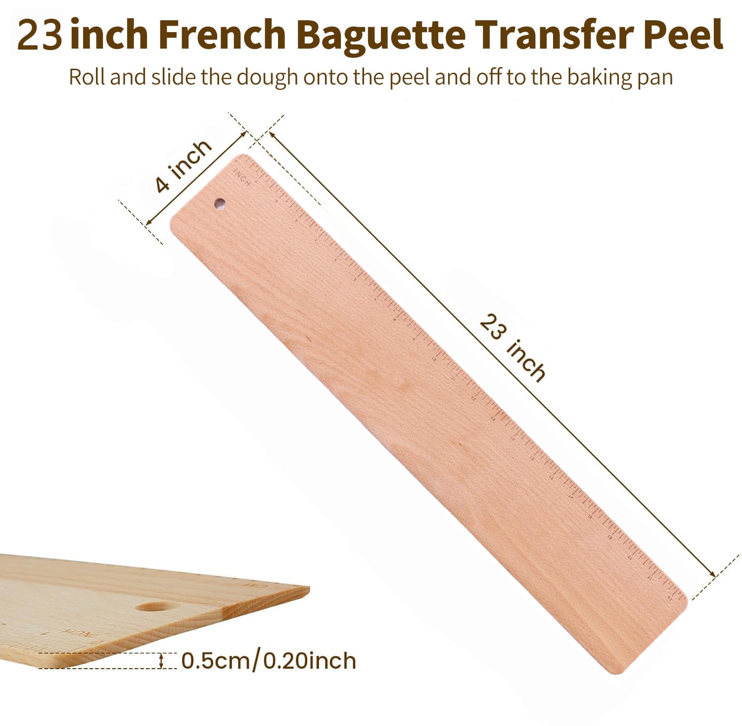 Extra Long 23 Inch Baguette Transfer Peel - Premium Food-Grade Beech Wood Baking Board for French Bread, Loaves & Ciabatta - Perfect for Shaping Dough & Professional Baking - Ideal for Home Bakers & Commercial Kitchens