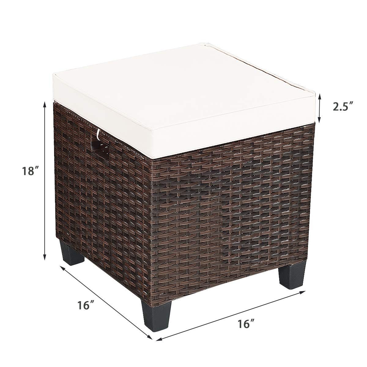 2-Piece Outdoor Rattan Ottoman Set with Removable Cushions - Patio Footrest & Wicker Stool for Garden, Deck, and Poolside Relaxation