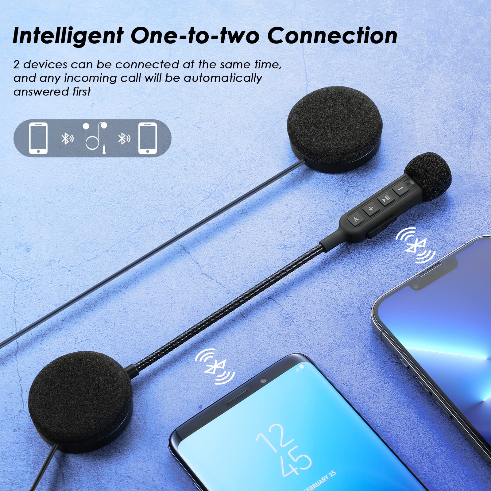 Motorcycle Helmet Bluetooth 5.3 Headset with 900mAh Battery - Wireless Headphones for Hands-Free Calls & Music Control - Auto Answer Feature for Motorcycle Riding, Cycling, Sports & Outdoor Adventures