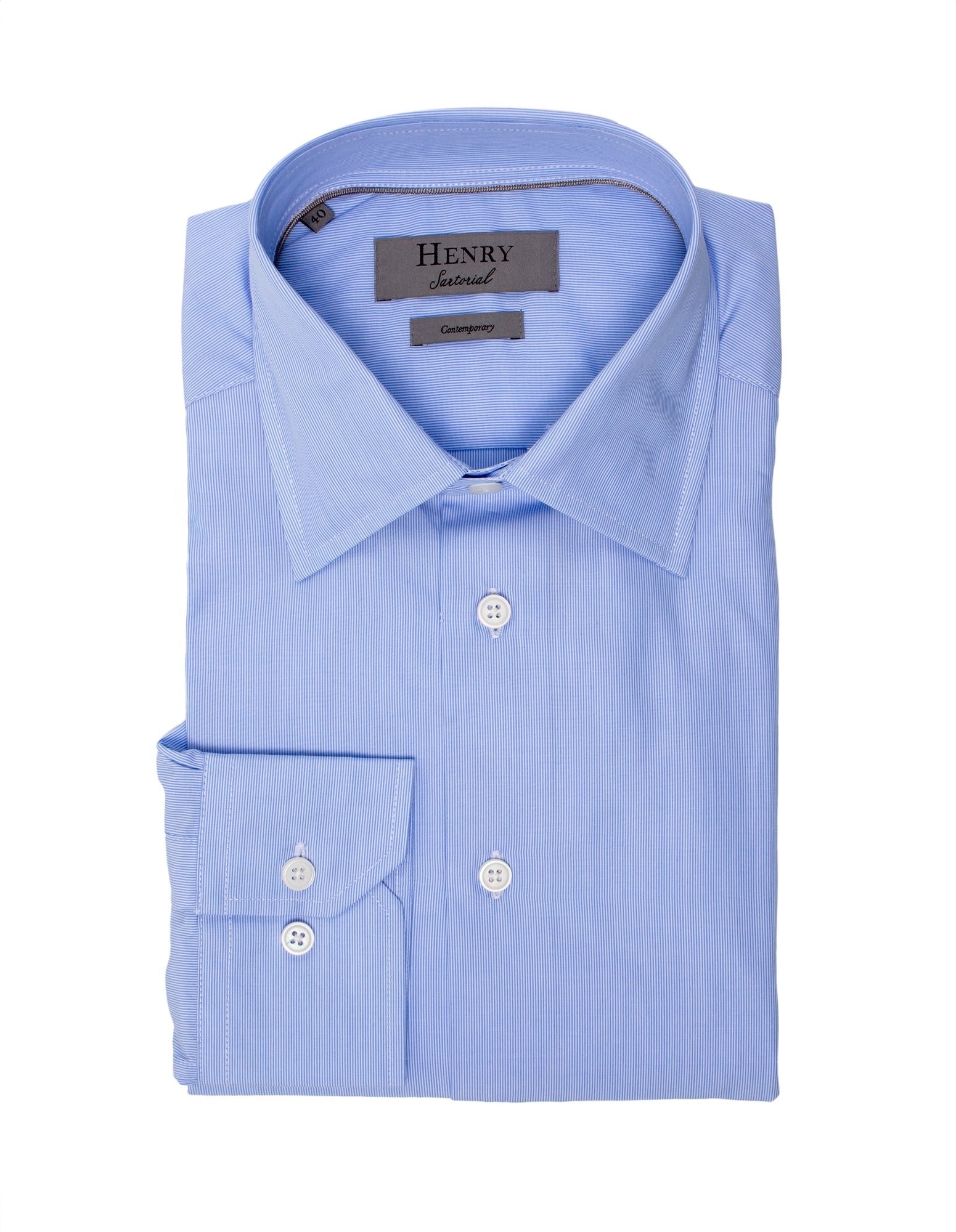 HENRY SARTORIAL Men's Classic Fit Fine Stripe Dress Shirt - Blue Formal Business Casual Shirt for Office, Wedding & Special Occasions