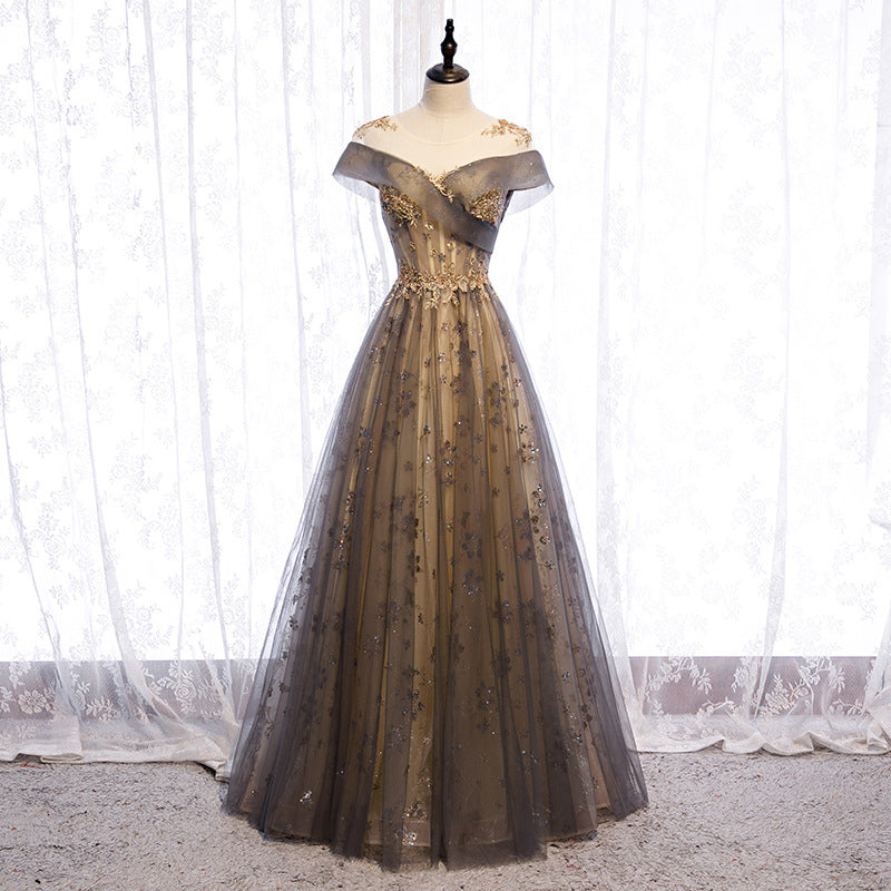 Elegant Off-Shoulder Chiffon A-Line Prom Dress with Sequins - Perfect for Evening Parties, Homecoming, and Formal Events