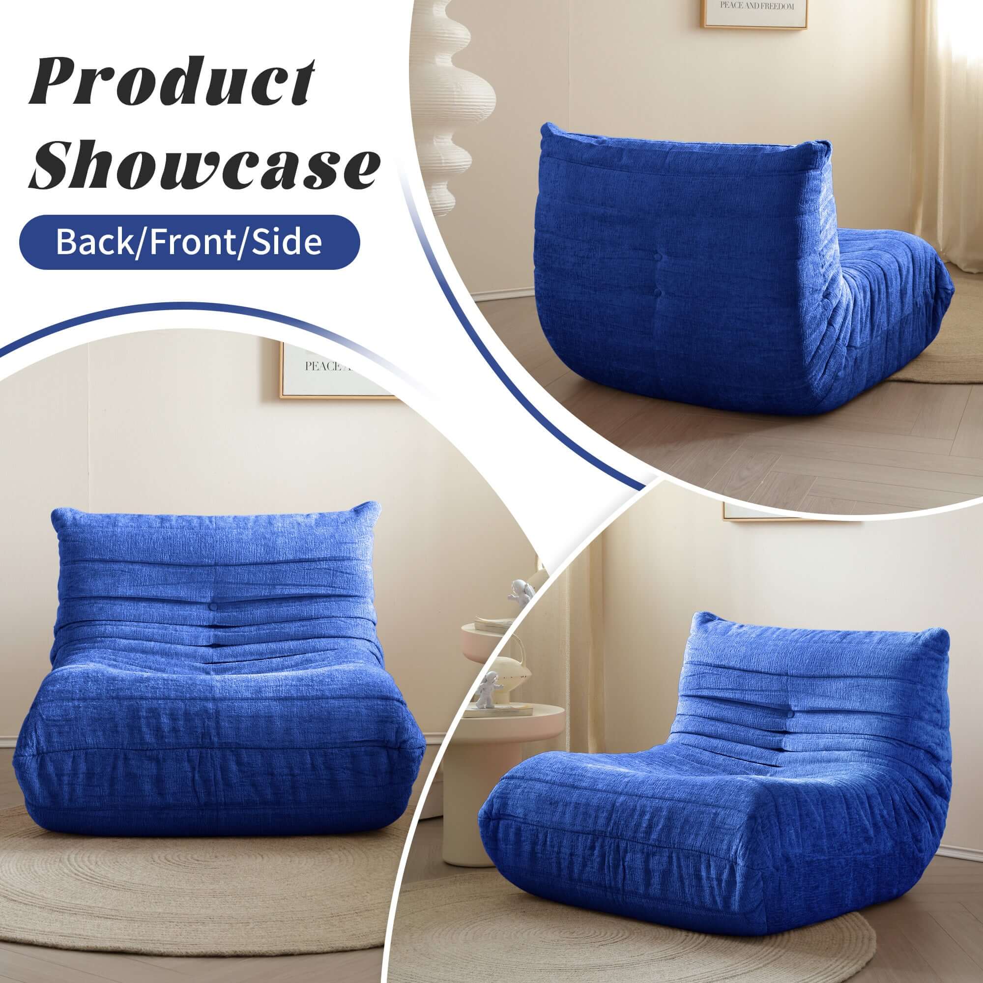 Comfortable Compressed Foam Floor Couch - Soft Chenille Togo Style Sofa for Living Room, Bedroom, Dorm or Lounge - Perfect for Relaxing, Reading and Entertaining Guests