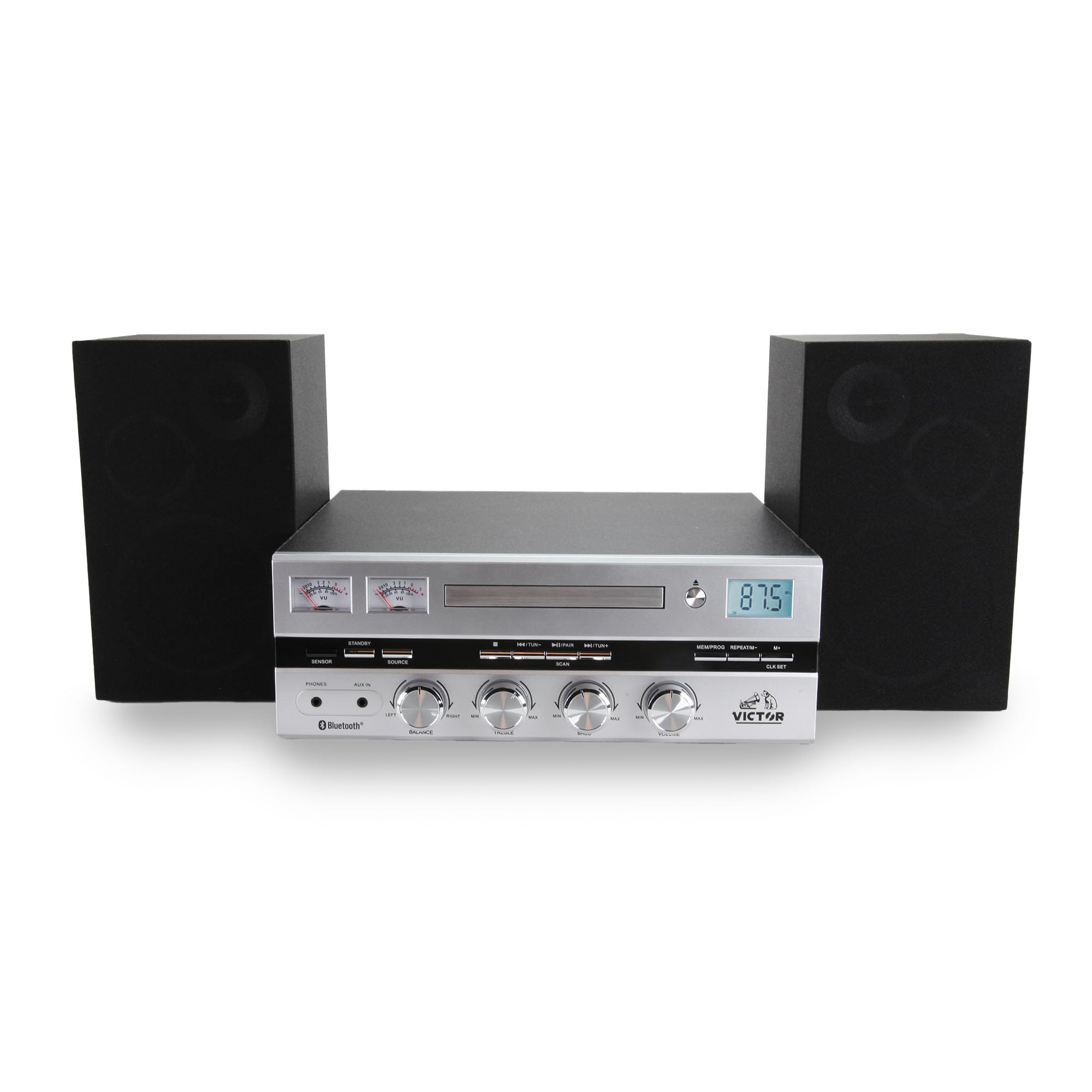 Victor VDTS-4450 Milwaukee 50W Bluetooth Desktop CD Stereo System with Square VU Meters, Remote Control & Detachable Speakers - Perfect for Home Office, Bedroom, and Music Studio Use