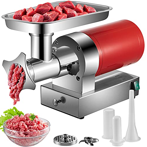 VEVOR 850W Electric Meat Grinder, 1.16 HP Heavy Duty - 551 Lbs/Hour Capacity with 2 Grinding Plates & Sausage Stuffer Kit for Home Kitchen & Commercial Use (Red) | Perfect for Ground Beef, Sausage Making & Food Prep
