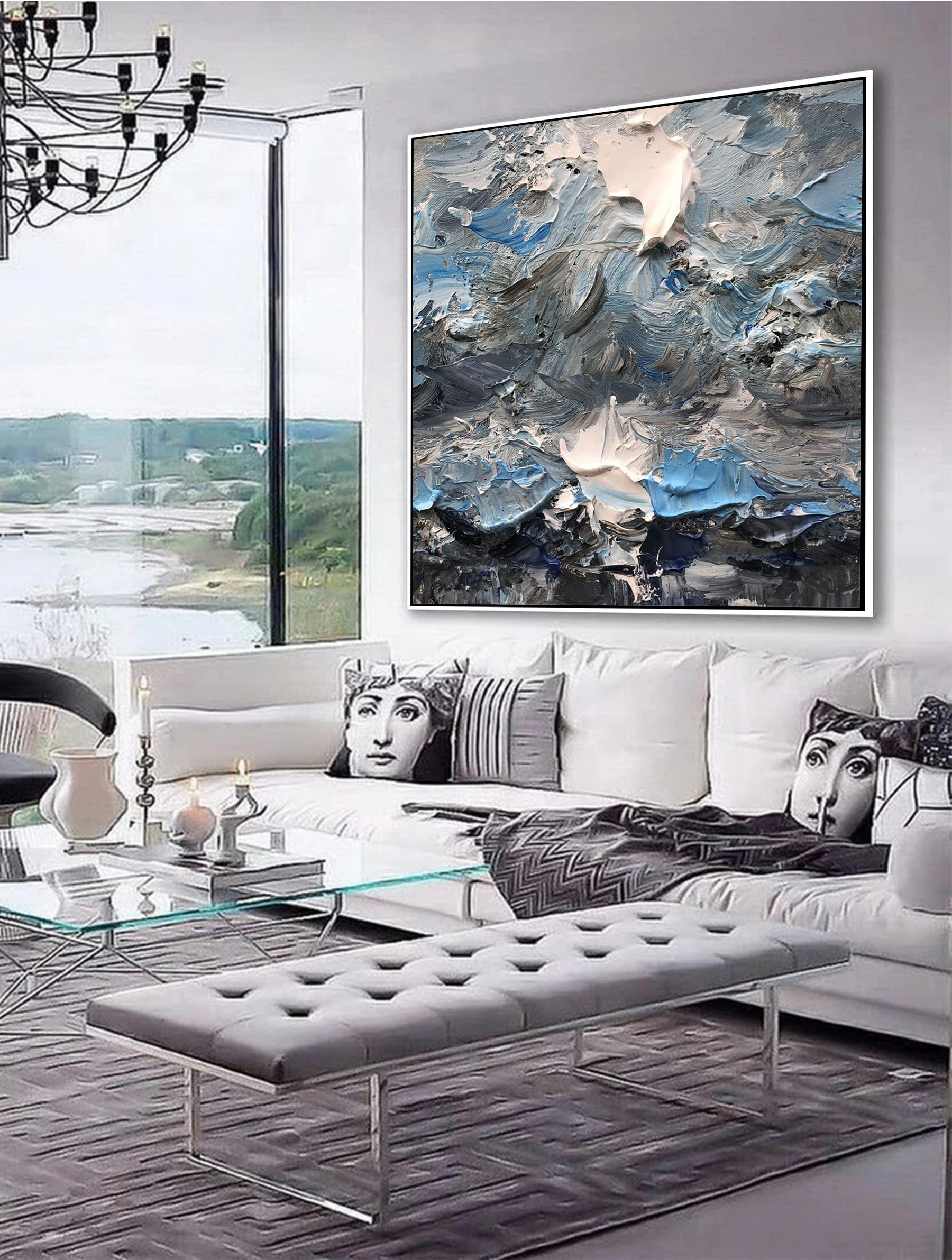 Handmade Abstract Canvas Painting - Dark Wall Art with Red Accents - Custom Artwork by Professional Artist | Perfect for Living Room, Bedroom & Office Decor