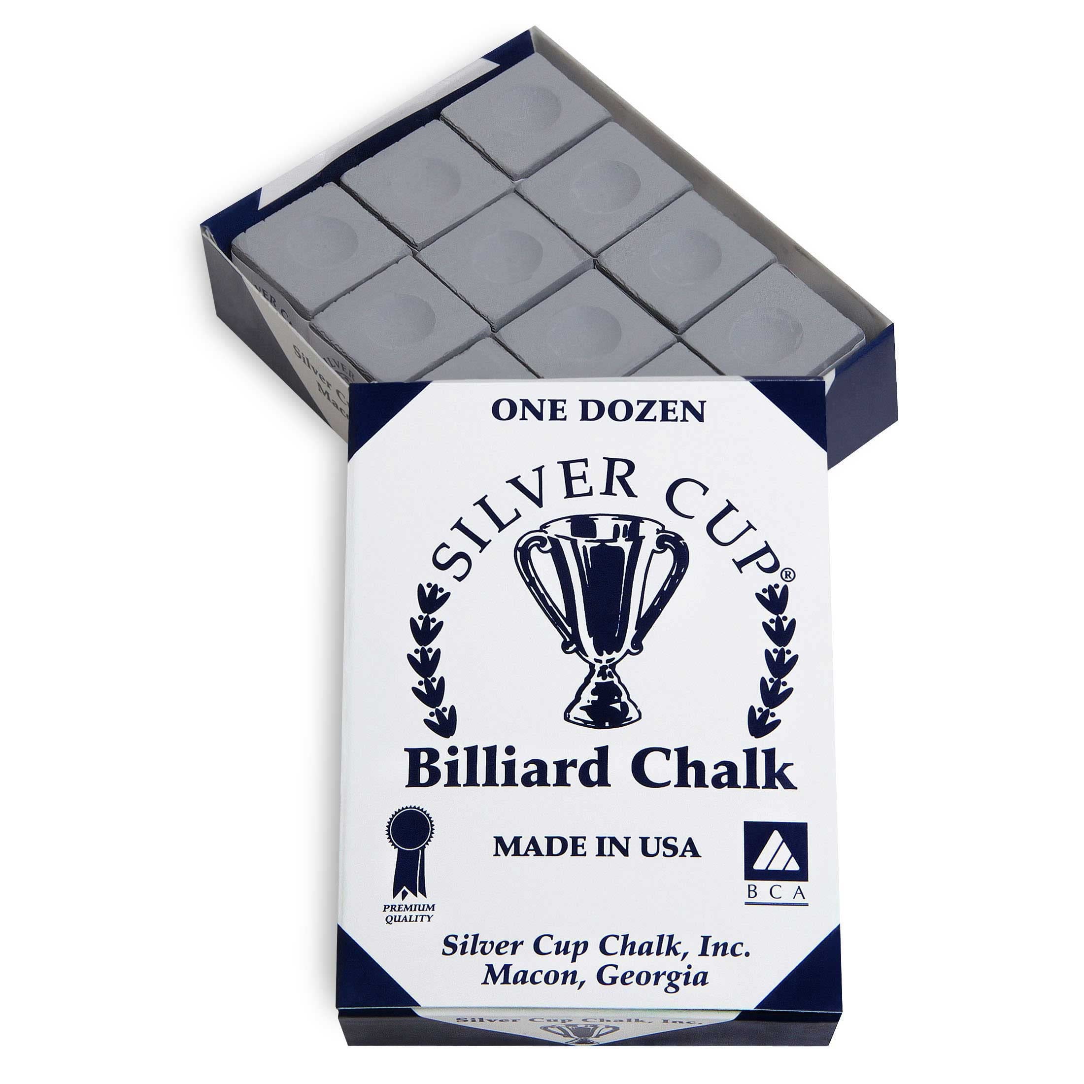 Premium Silver Cup Billiard Chalk - 12-Piece Box Set for Pool Cues | Smooth Grip & Reduced Miscues | Perfect for Professional Pool Players & Home Game Rooms