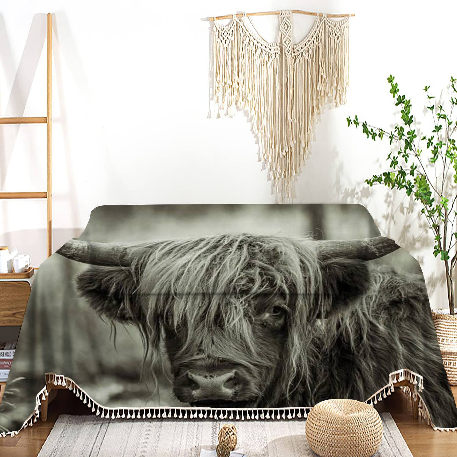 Highland Cow Print Washable Sofa Cover Slipcover - 70x90 Inch Stretchable Couch Protector for Pets, Living Room & Bedroom - Soft Furniture Throw Blanket for Home Decor & Cozy Comfort