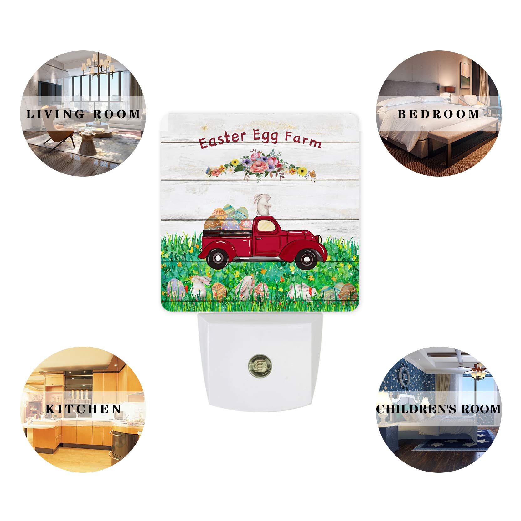 LED Night Light with Auto Sensor - Easter Egg Farm Rabbit Decor for Bedroom & Hallway