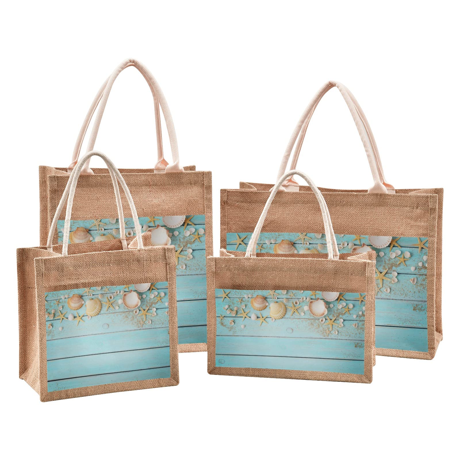 Eco-Friendly CaTaKu Sea Wooden Jute Tote Bag with Zipper & Handles - Reusable Grocery Shopping Bag with Front Canvas Pocket - 10