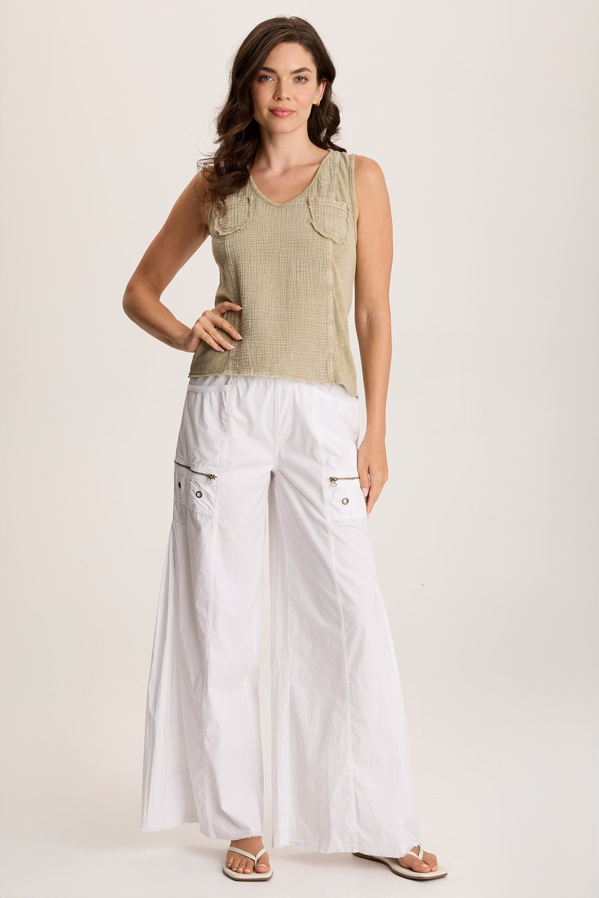 Coline Women's Poplin Wide Leg Pants - Comfortable High Waisted Linen Trousers for Casual Wear, Office & Summer Outfits