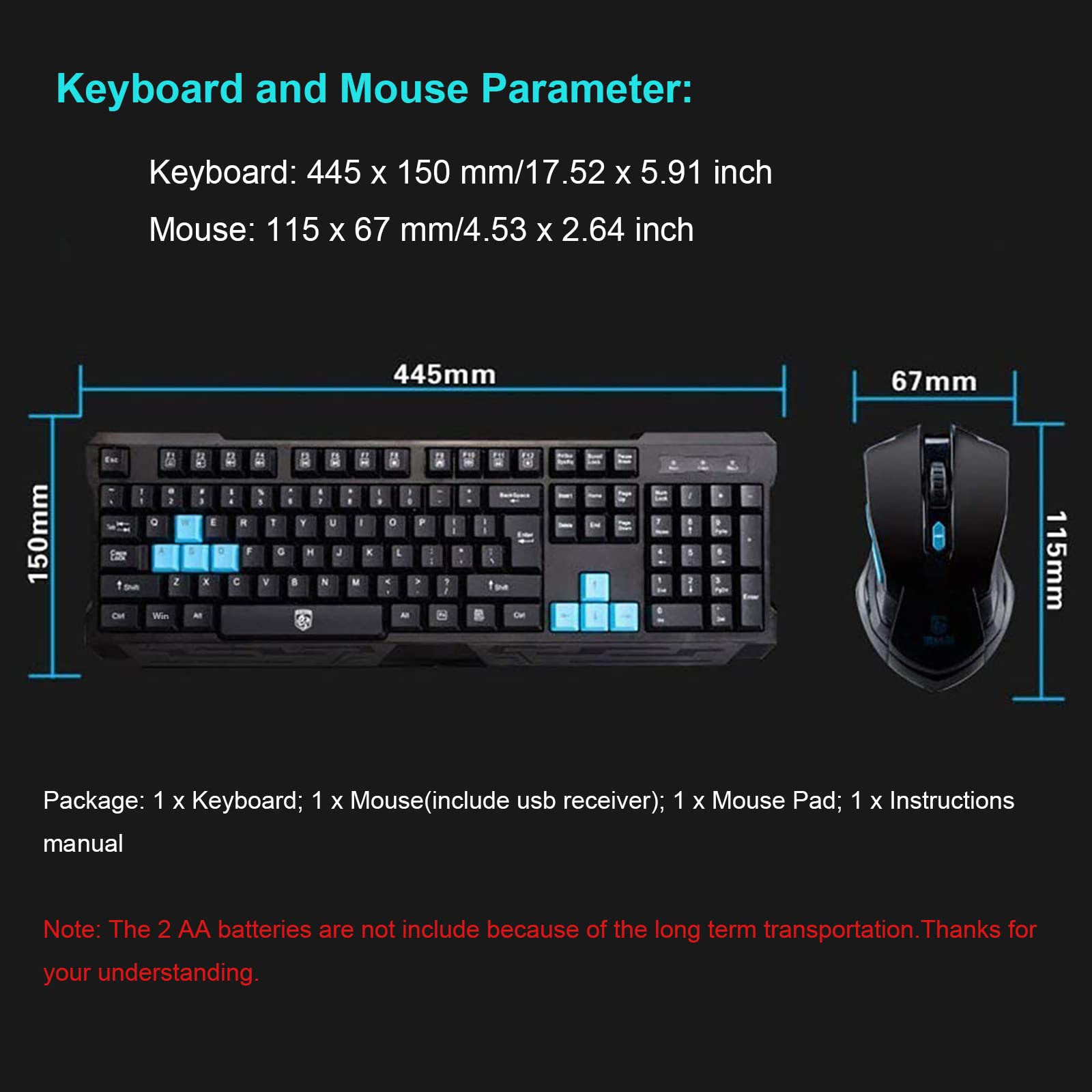 2.4GHz Wireless Keyboard and Mouse Combo - Ergonomic USB Cordless Keyboard with Optical Mouse for PC/Laptop - Perfect for Home Office, Gaming & Study (Black)