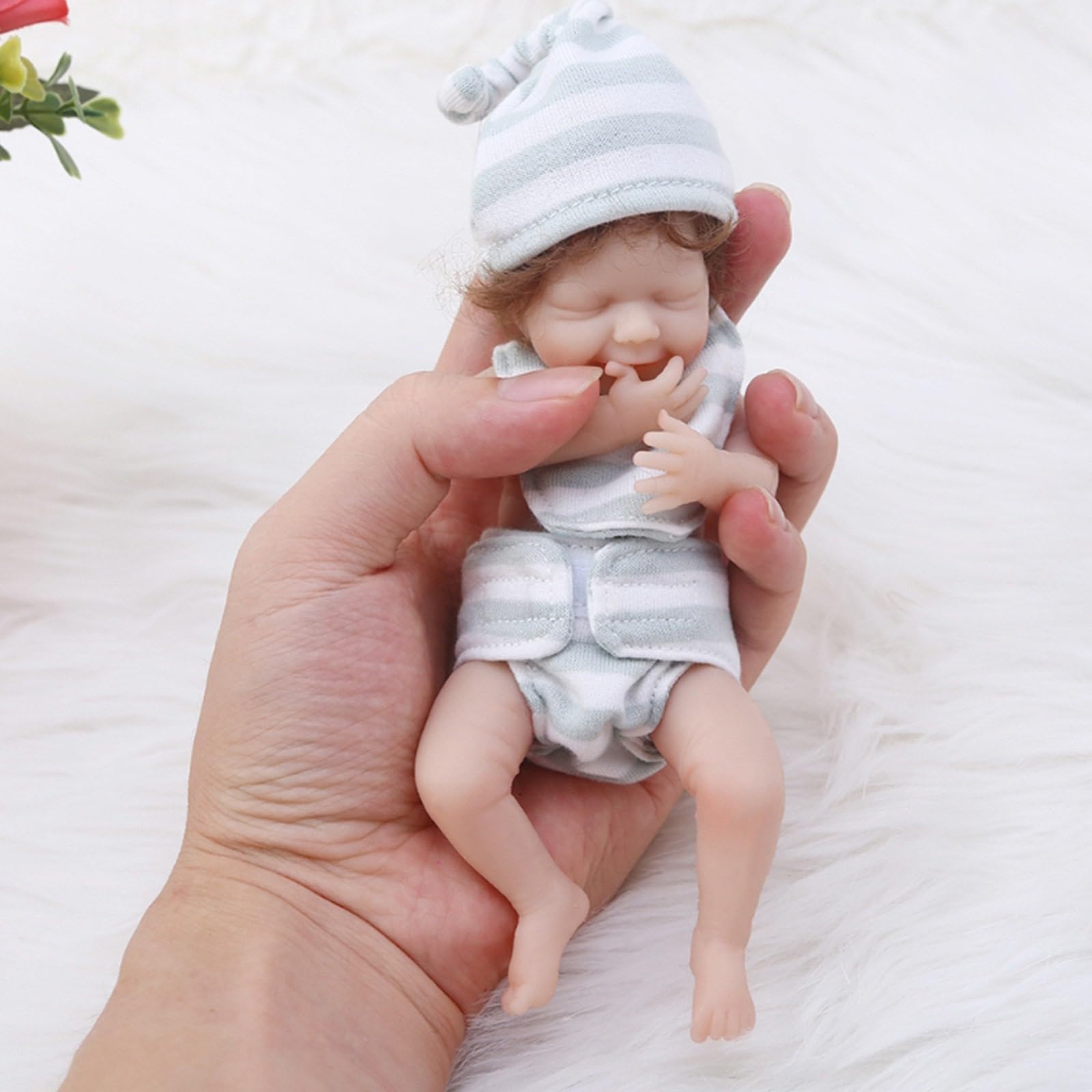 SAINGACE 6in Mini Reborn Baby Doll - Realistic Silicone Full Body Newborn Boy Doll for Stress Relief & Collecting - Perfect for Therapy, Gift Giving & Nursery Decor (Laughing Expression)