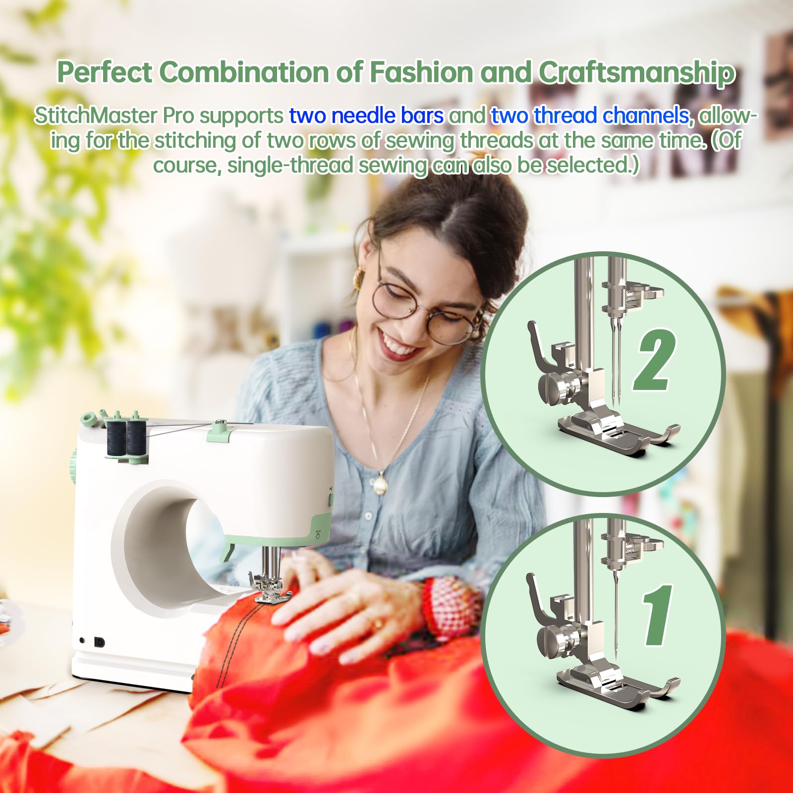 StitchMaster Pro Sewing Machine for Beginners & Adults - Twin Needle & Double Thread, 16 Built-in Stitches for Ballet & Home Use | Perfect for Costume Making, DIY Projects & Household Sewing