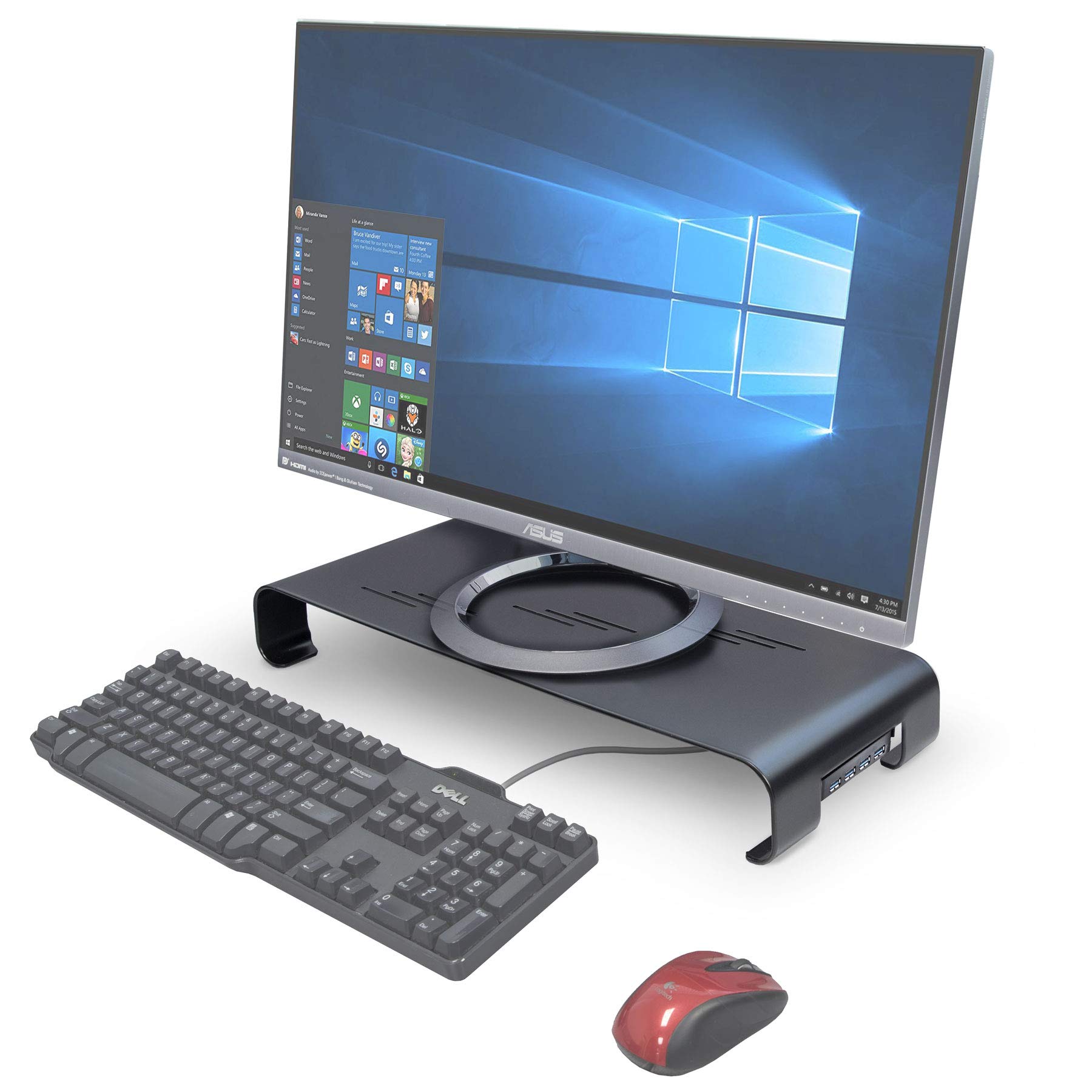 Syba Black Monitor Stand Riser with USB 3.0 Hub - 19