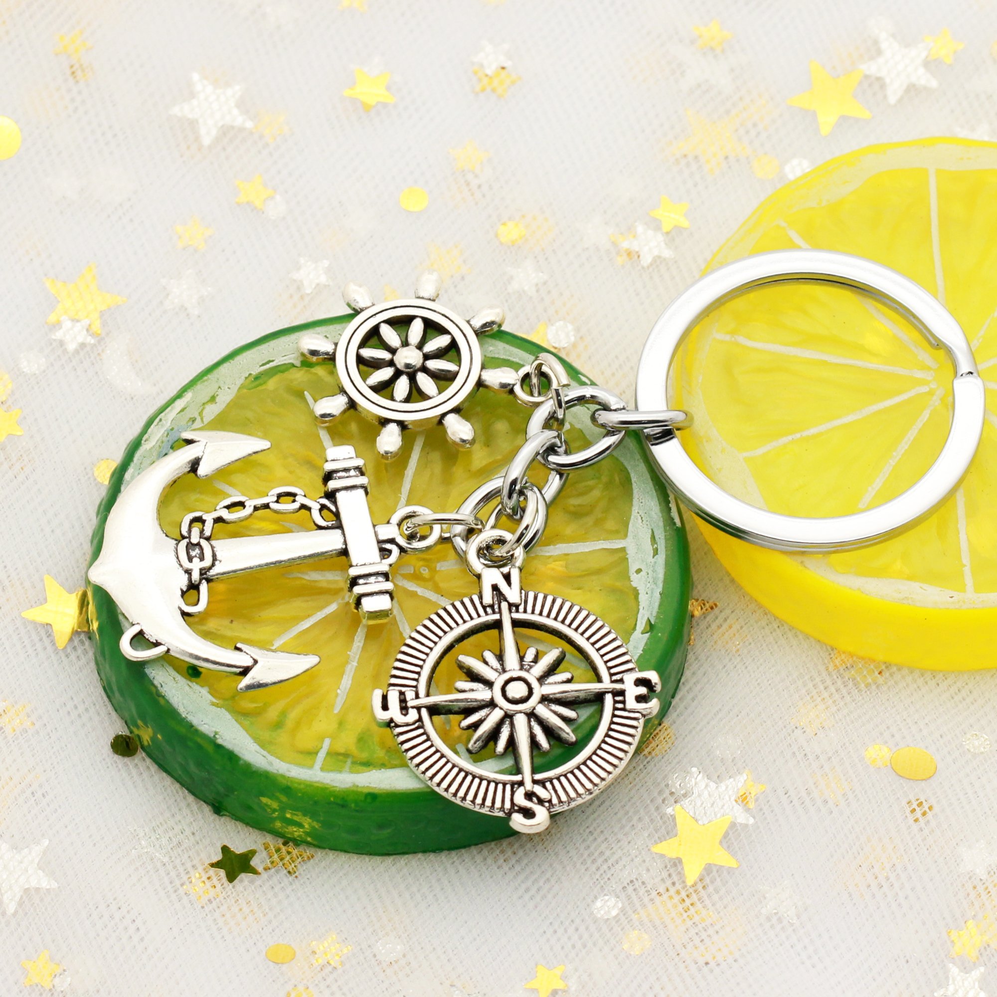 Inspirational Best Friend Keychain - Anchor Compass Rudder Jewelry for Women & Men, Perfect Gift for Father's Day, Graduation, or Everyday Carry