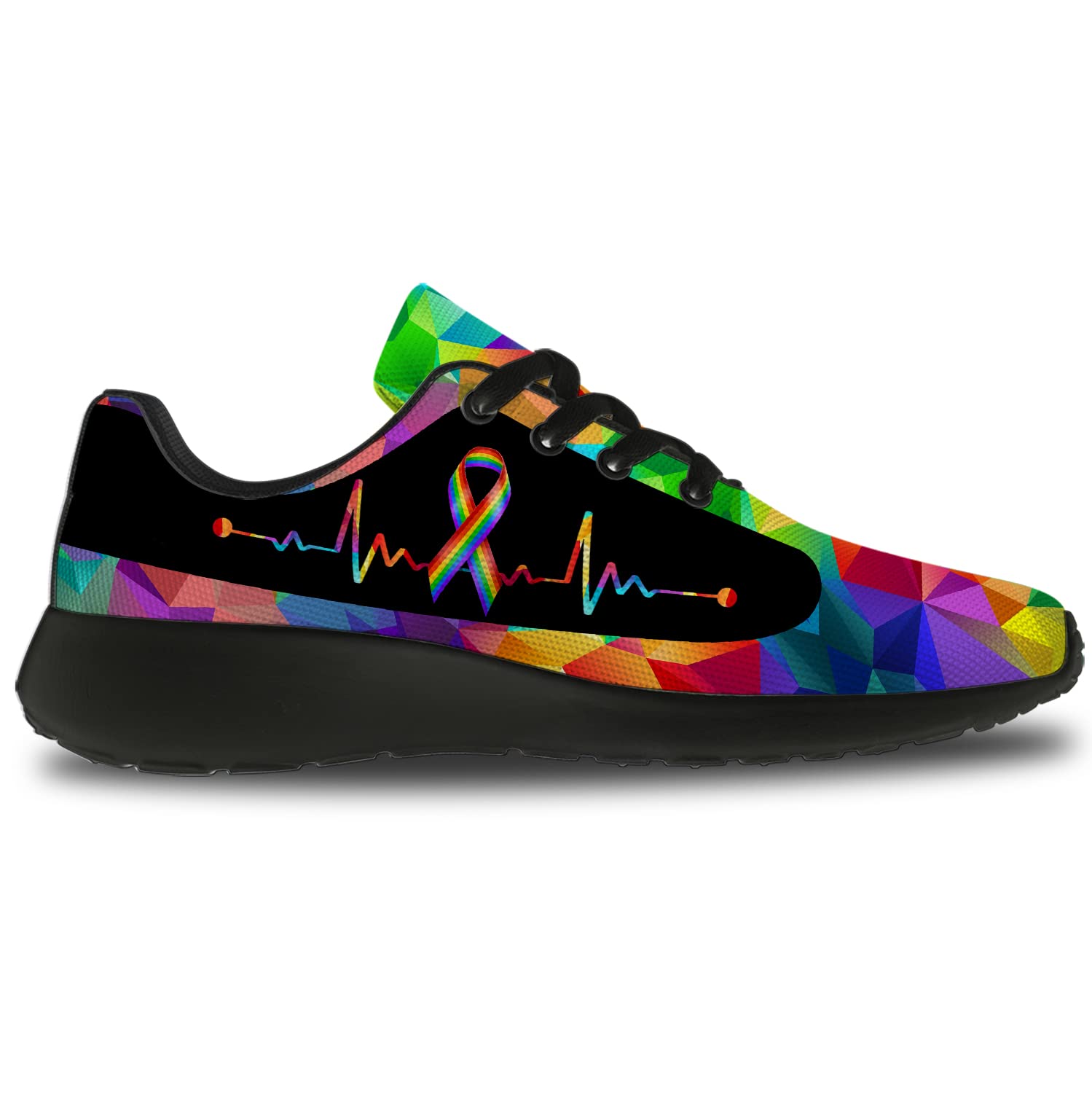 Unisex Pride Month Running Shoes - Rainbow Hearts LGBT Sneakers for Men & Women (Size 11 Men/13 Women) - Perfect for Walking, Tennis & LGBTQ+ Celebrations