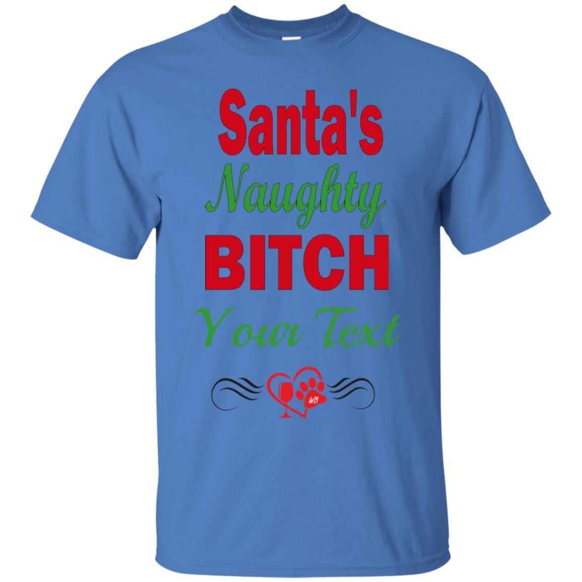 Santa's Naughty Bitch Personalized Cotton T-Shirt | Custom Funny Christmas Gift for Women | Party, Holiday & Festive Outfit