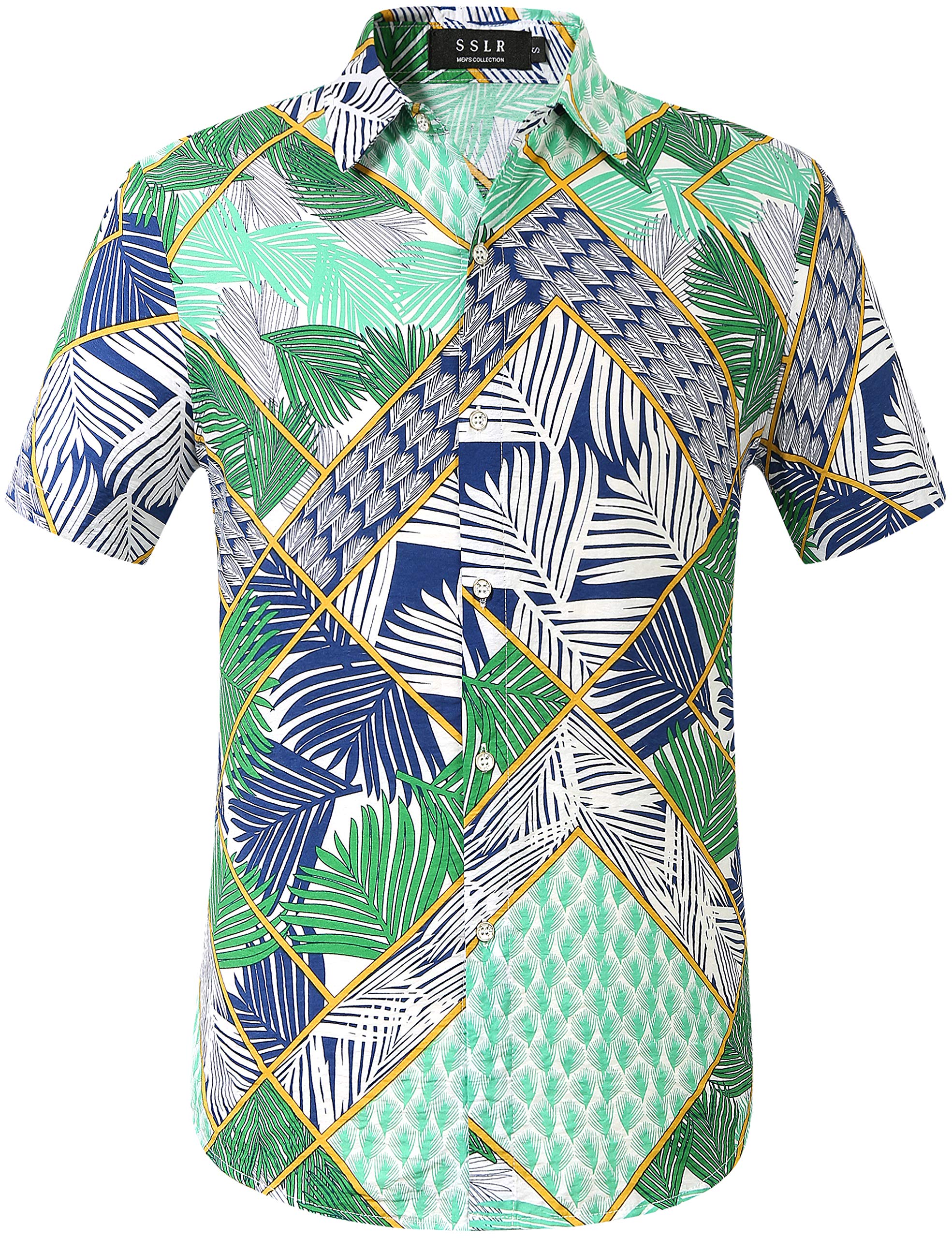 Men's SSLR Short Sleeve Button Down Casual Aloha Hawaiian Shirts - Breathable Summer Shirt for Beach, Vacation & Tropical Parties