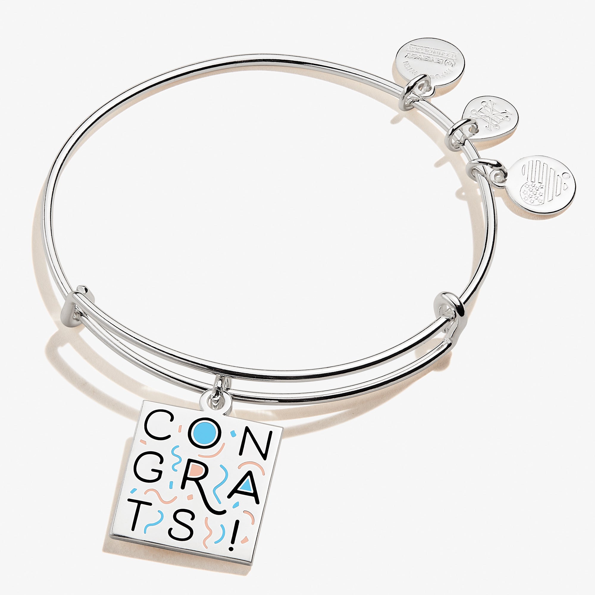 Elegant 'Congrats!' Charm Bangle - Sterling Silver Engraved Bracelet for Women - Perfect for Graduation, Promotion & Achievement Gifts