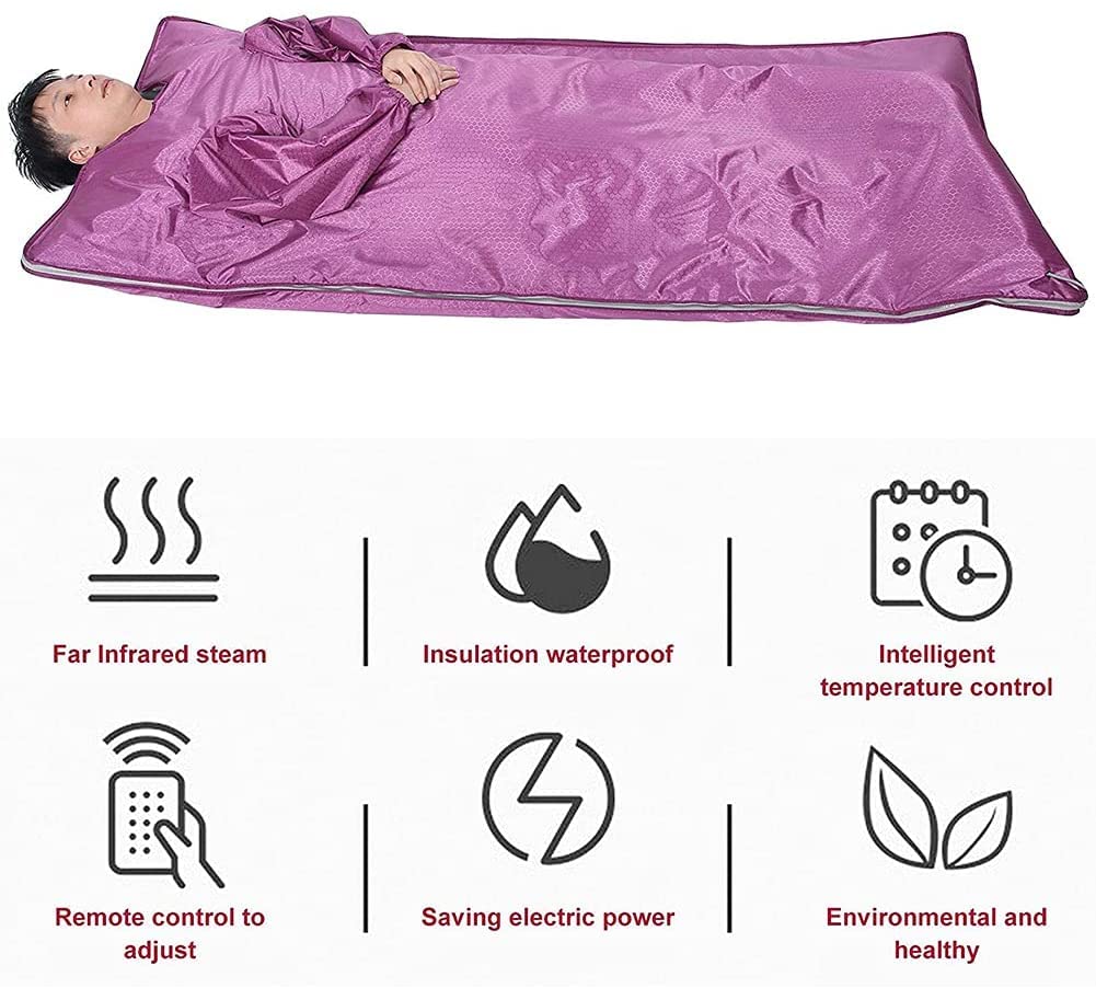 ZZMFORE Far Infrared Sauna Blanket with 2-Zone Heating - Portable Home Spa Device for Relaxation, Detox & Weight Loss - Purple Sauna Slimming Blanket for Home Use, Yoga & Post-Workout Recovery