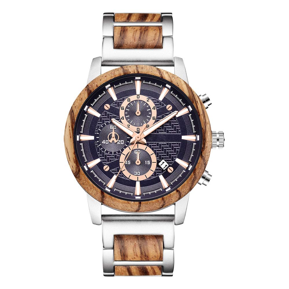 Stylish Wooden Chronograph Watch for Men & Women - Military Casual Calendar Wooden Watch - Perfect for Outdoor Adventures, Daily Wear & Fashion Accessories