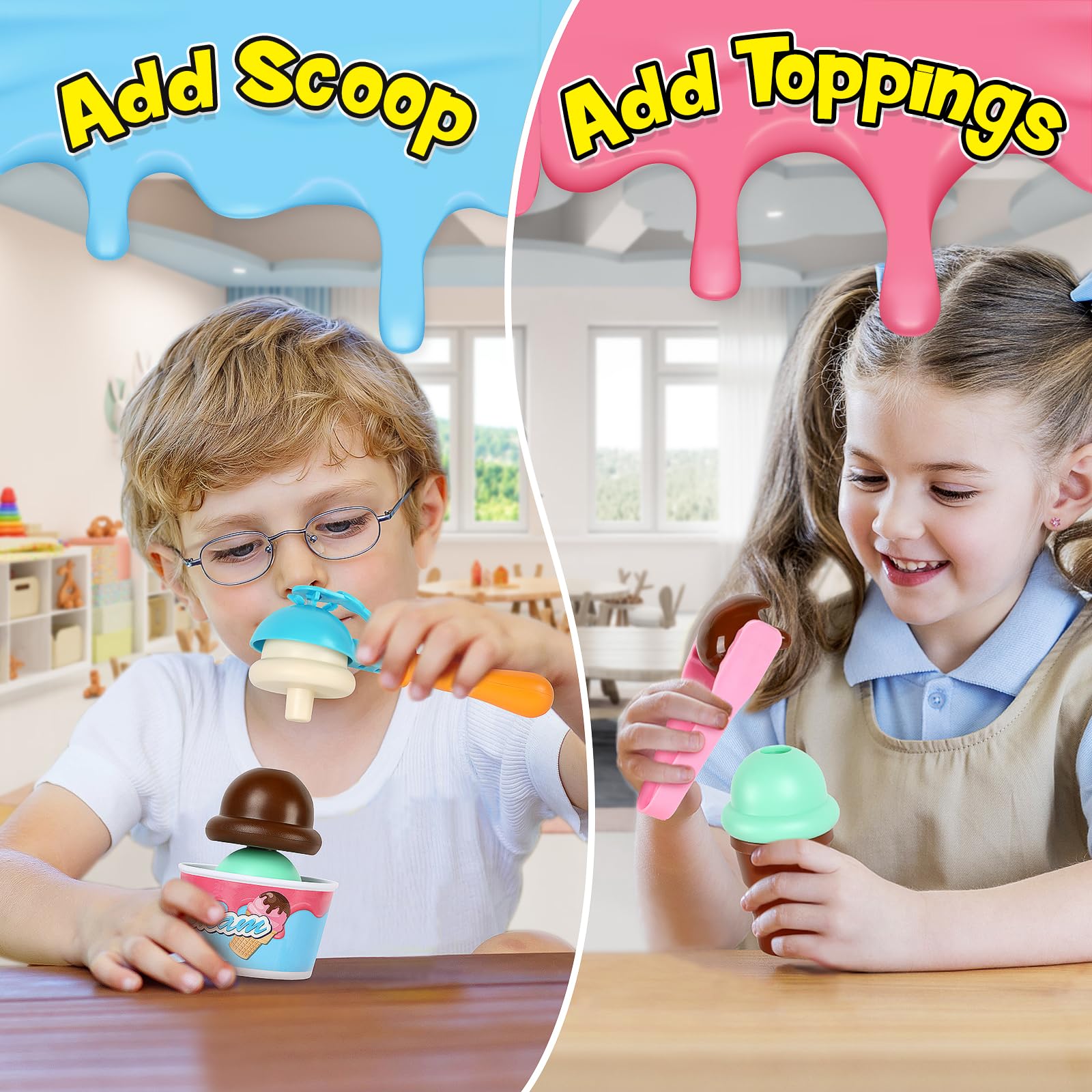 Torlam Kids Pretend Play Ice Cream Cart Toy Set - Interactive Ice Cream Shop Counter with Scoop & Cone Maker - Educational Grocery Store Playset for Toddlers Ages 3-6 (Boys & Girls) - Perfect for Birthday Gifts, Role Play & Early Learning Activities