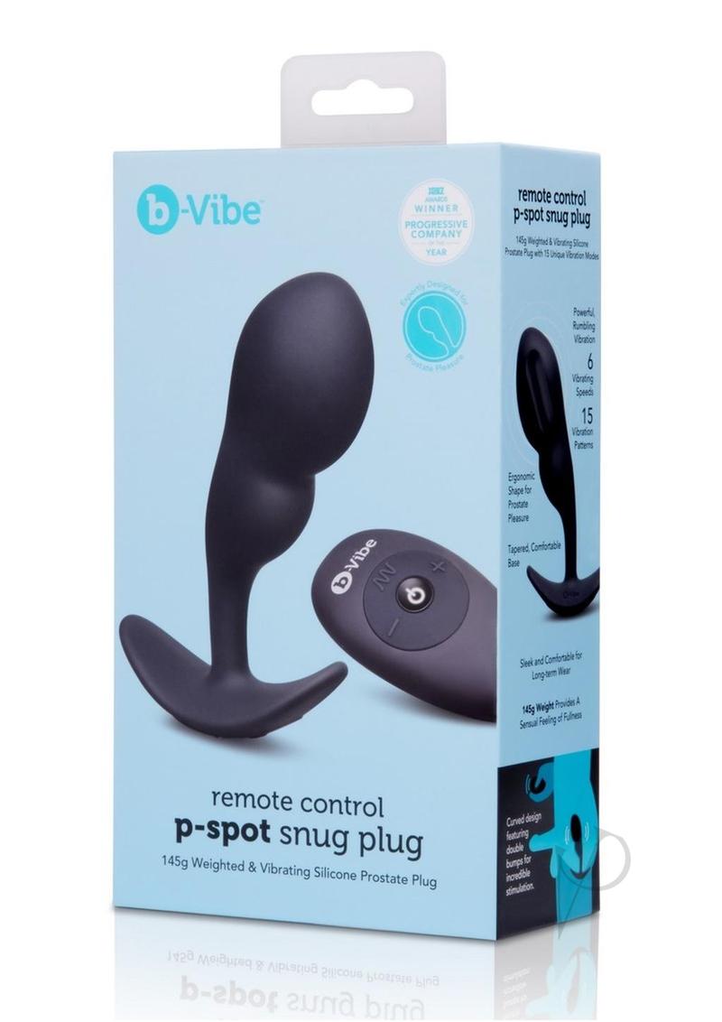 B Vibe P Spot Rechargeable Silicone Snug Plug with Remote Control - 145g Black - Perfect for Couples Play & Solo Pleasure